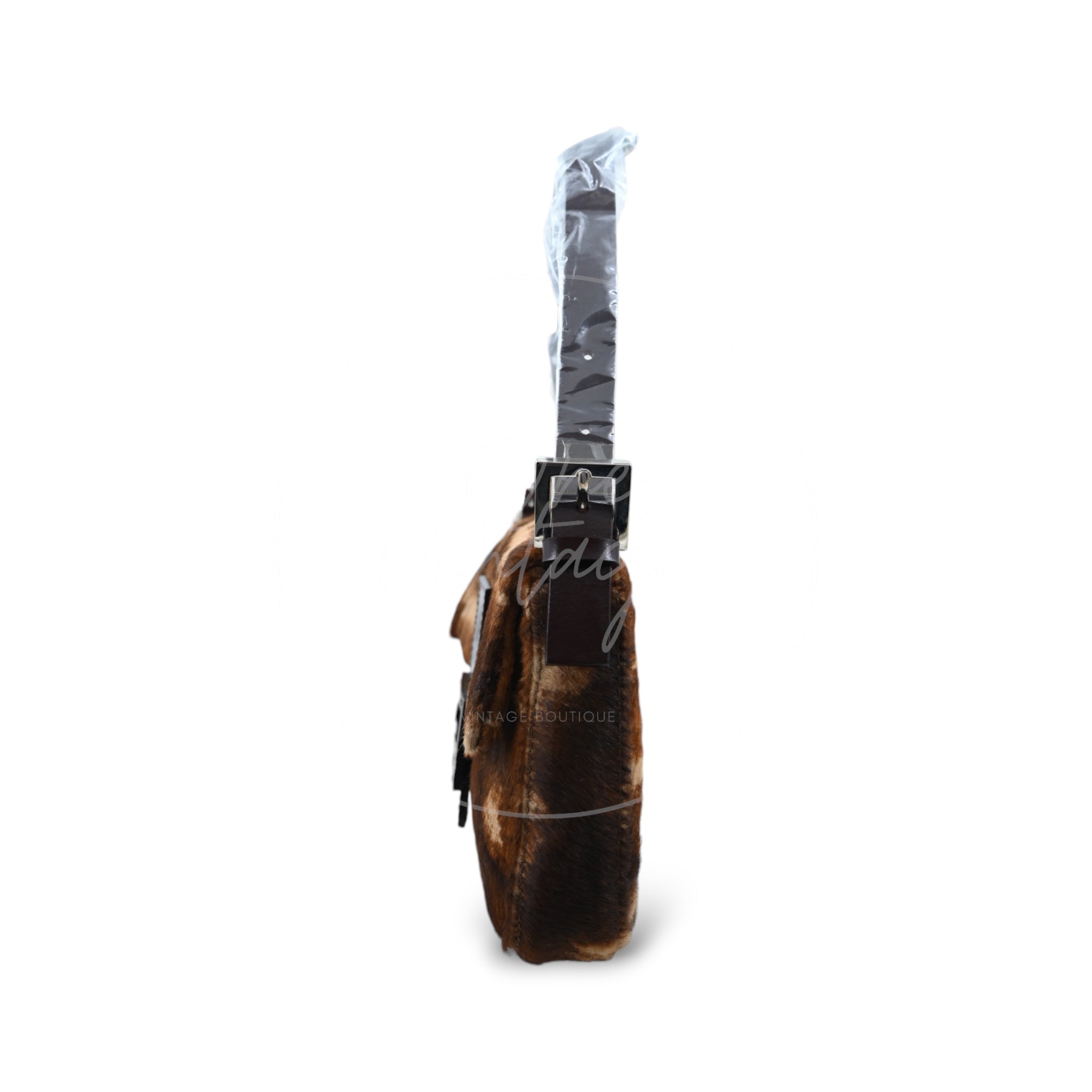 Fendi Pony Hair Calf Skin Baguette Shoulder Bag PHW Brown After 1980s