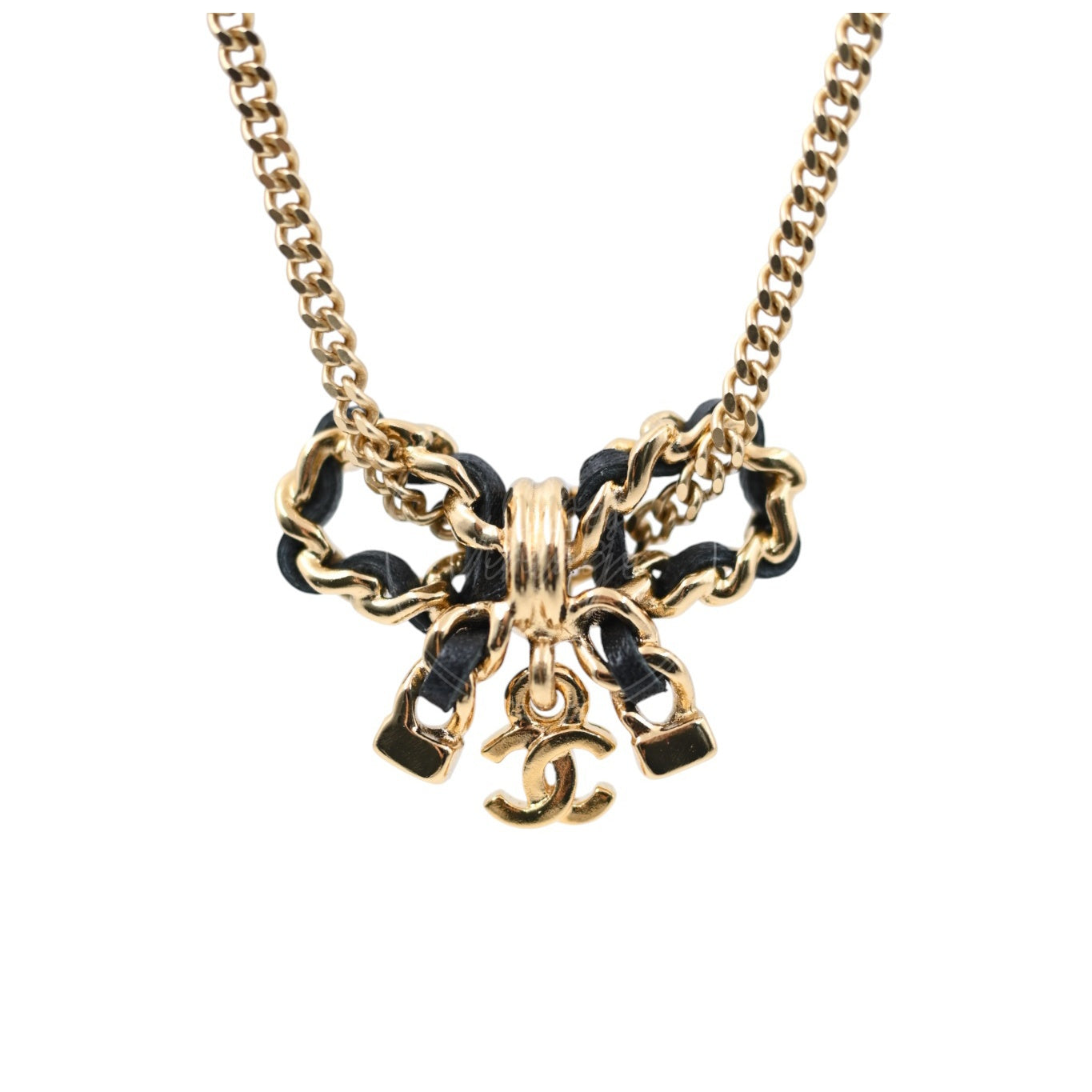 Chanel Lambskin CC Bow Necklace Black Gold Necklace