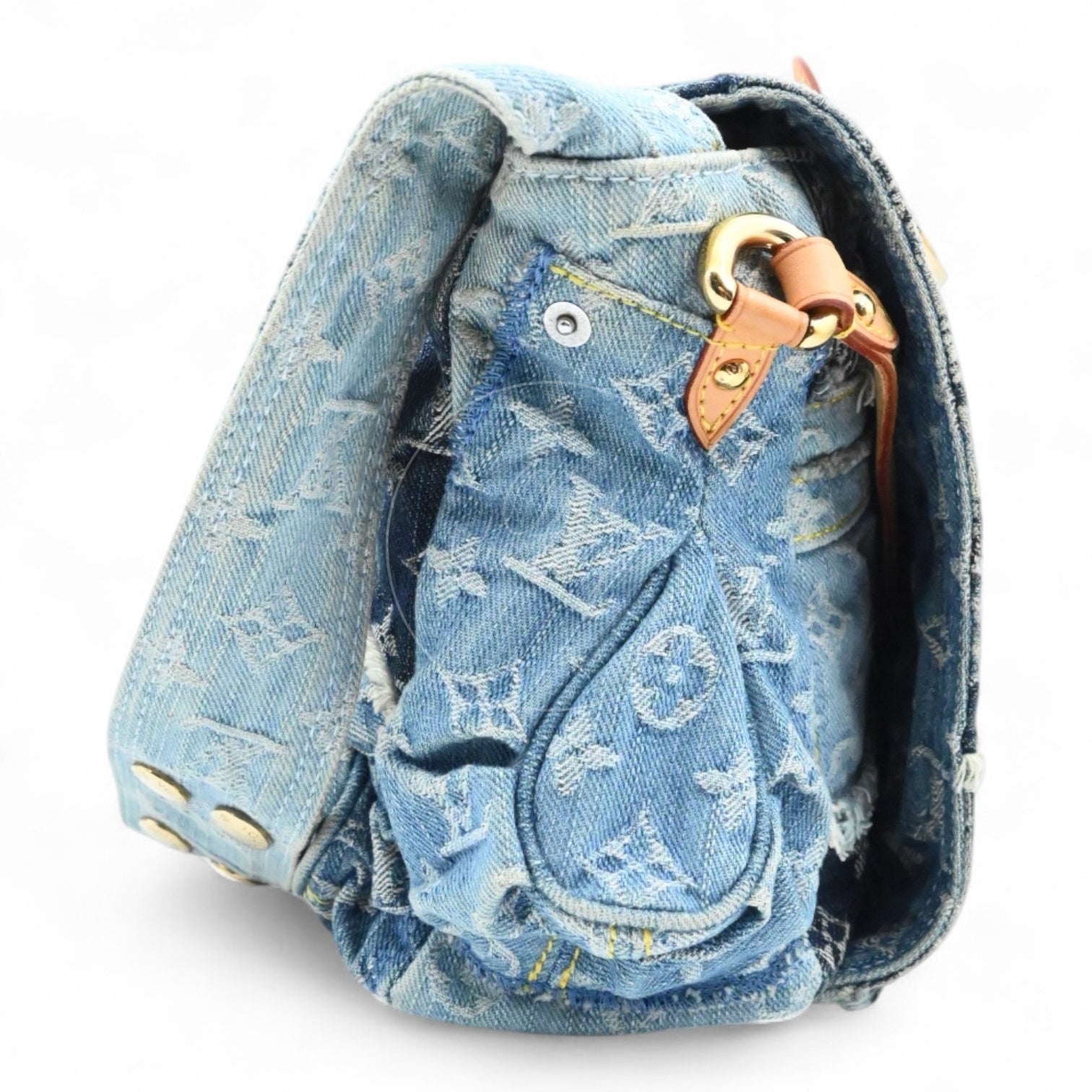 Louis Vuitton Posty Patchwork Shoulder Bag M95374 GHW Monogram Denim 2007