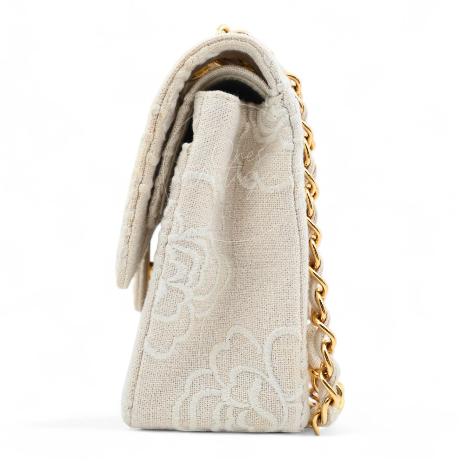 Chanel Vintage Camellia Embroidered Small Classic Flap Bag GHW Ivory Beige Series 5