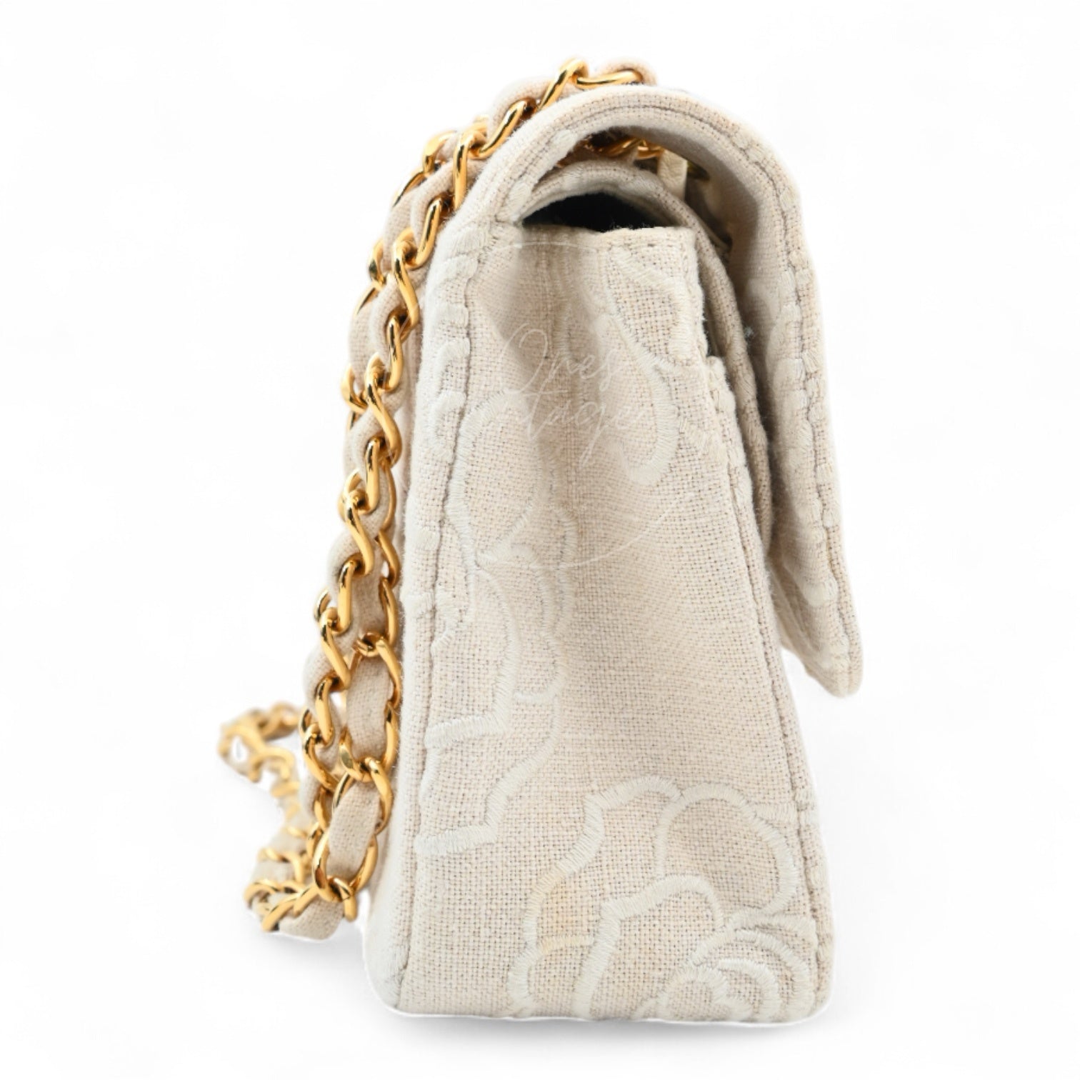 Chanel Vintage Camellia Embroidered Small Classic Flap Bag GHW Ivory Beige Series 5