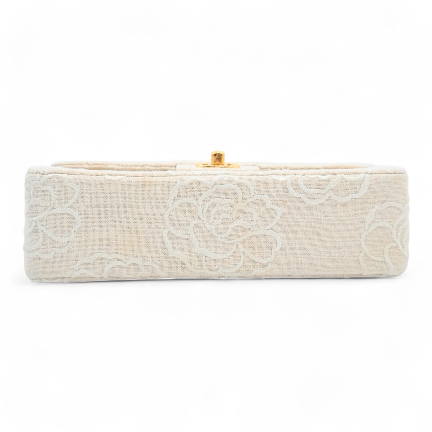Chanel Vintage Camellia Embroidered Small Classic Flap Bag GHW Ivory Beige Series 5
