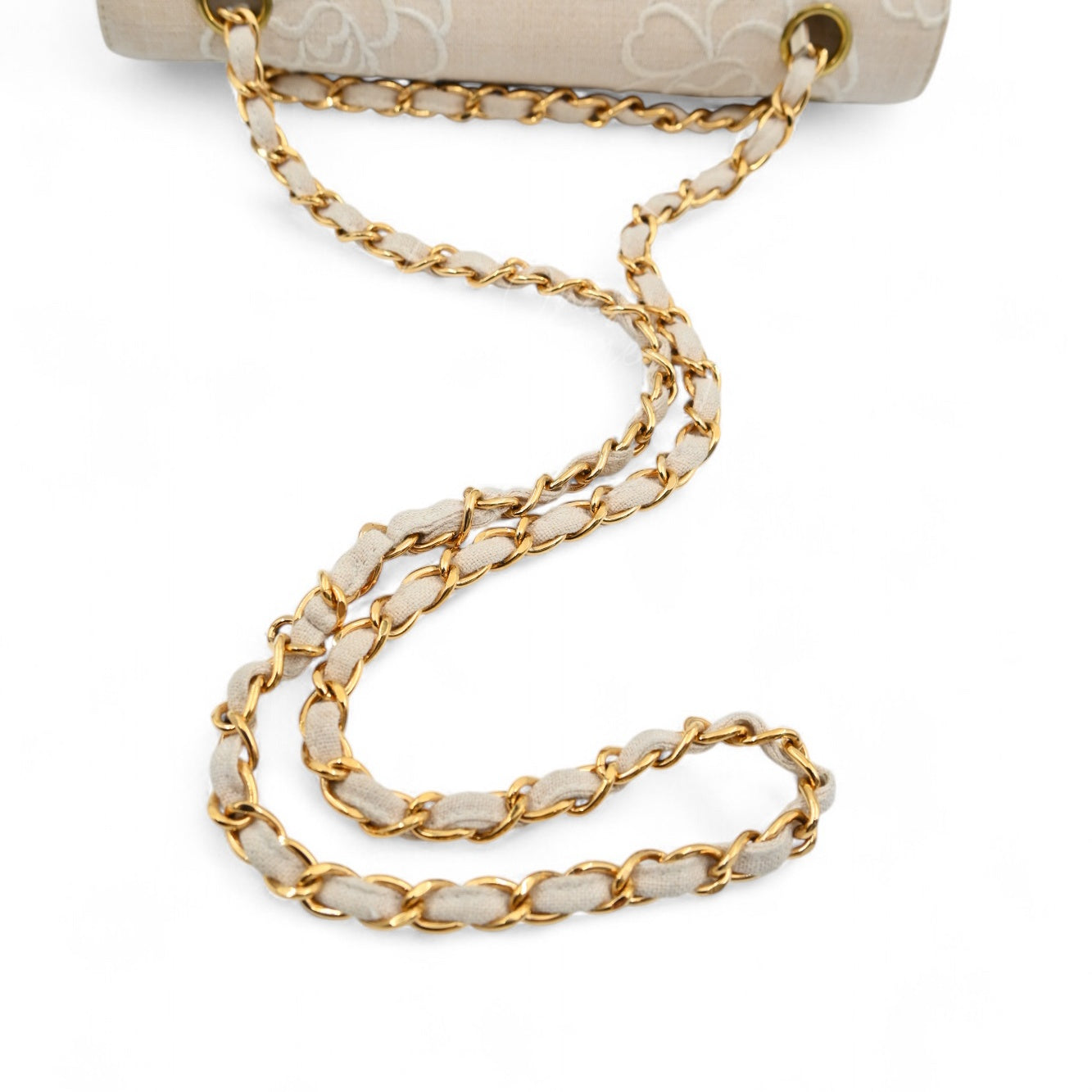 Chanel Vintage Camellia Embroidered Small Classic Flap Bag GHW Ivory Beige Series 5