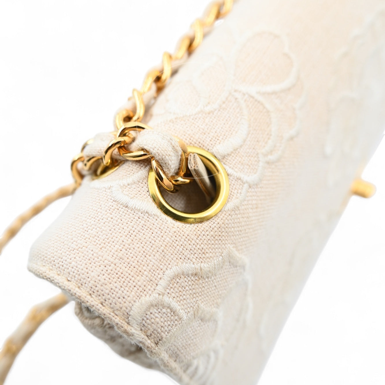 Chanel Vintage Camellia Embroidered Small Classic Flap Bag GHW Ivory Beige Series 5