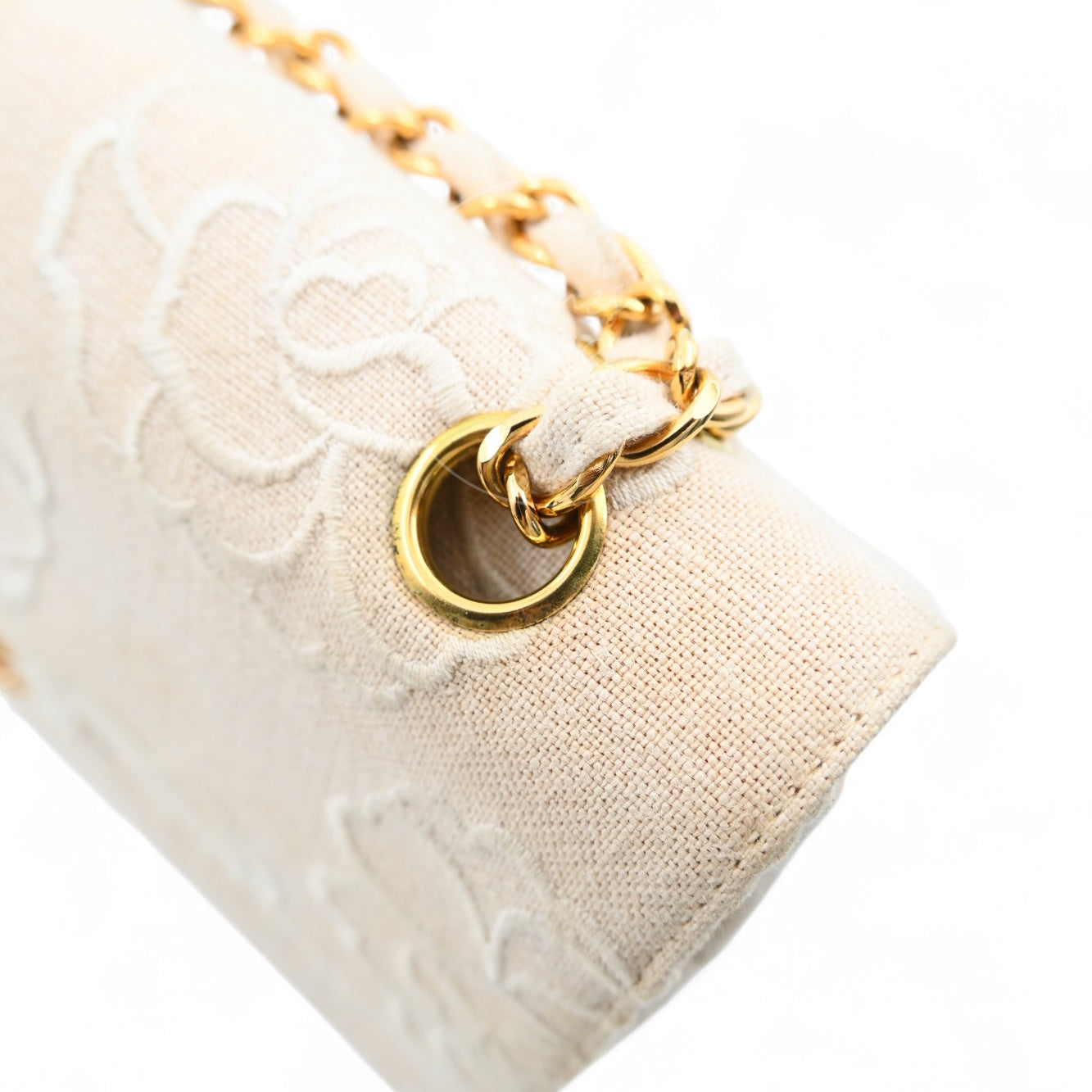Chanel Vintage Camellia Embroidered Small Classic Flap Bag GHW Ivory Beige Series 5