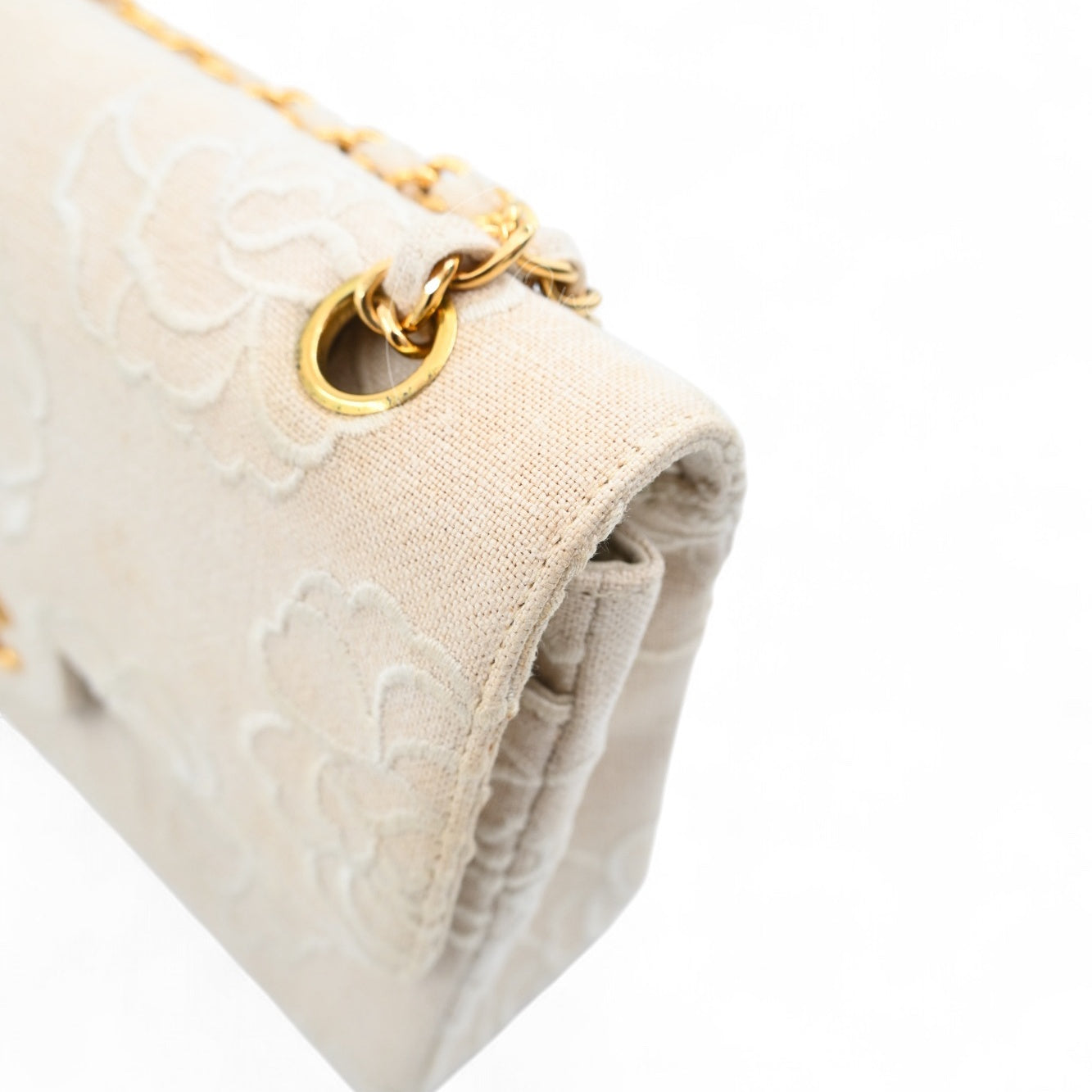 Chanel Vintage Camellia Embroidered Small Classic Flap Bag GHW Ivory Beige Series 5