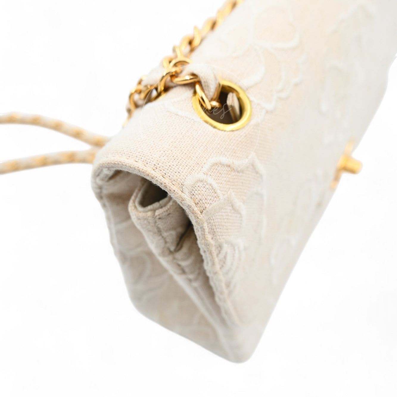 Chanel Vintage Camellia Embroidered Small Classic Flap Bag GHW Ivory Beige Series 5