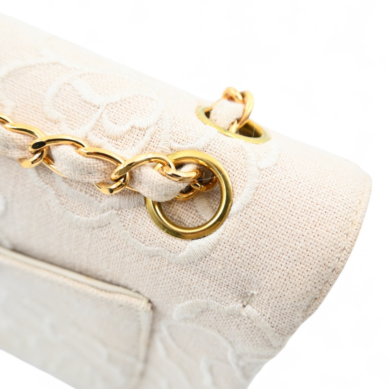 Chanel Vintage Camellia Embroidered Small Classic Flap Bag GHW Ivory Beige Series 5