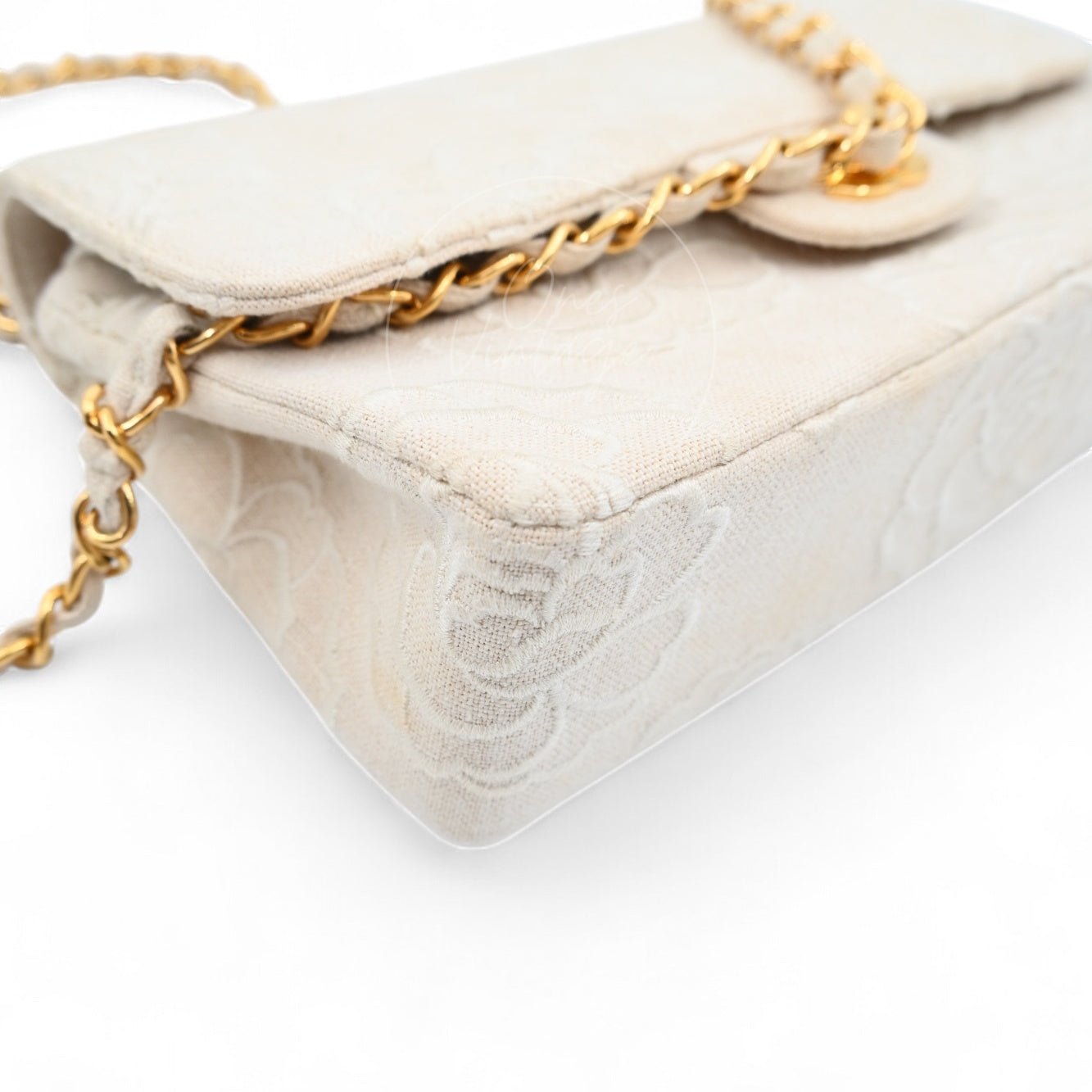 Chanel Vintage Camellia Embroidered Small Classic Flap Bag GHW Ivory Beige Series 5