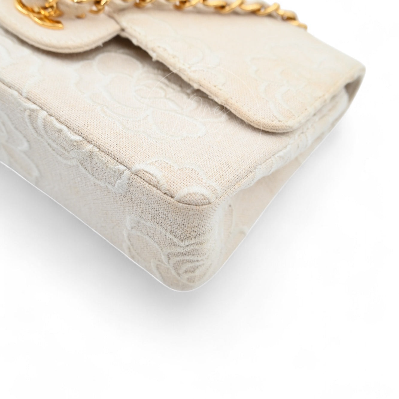 Chanel Vintage Camellia Embroidered Small Classic Flap Bag GHW Ivory Beige Series 5