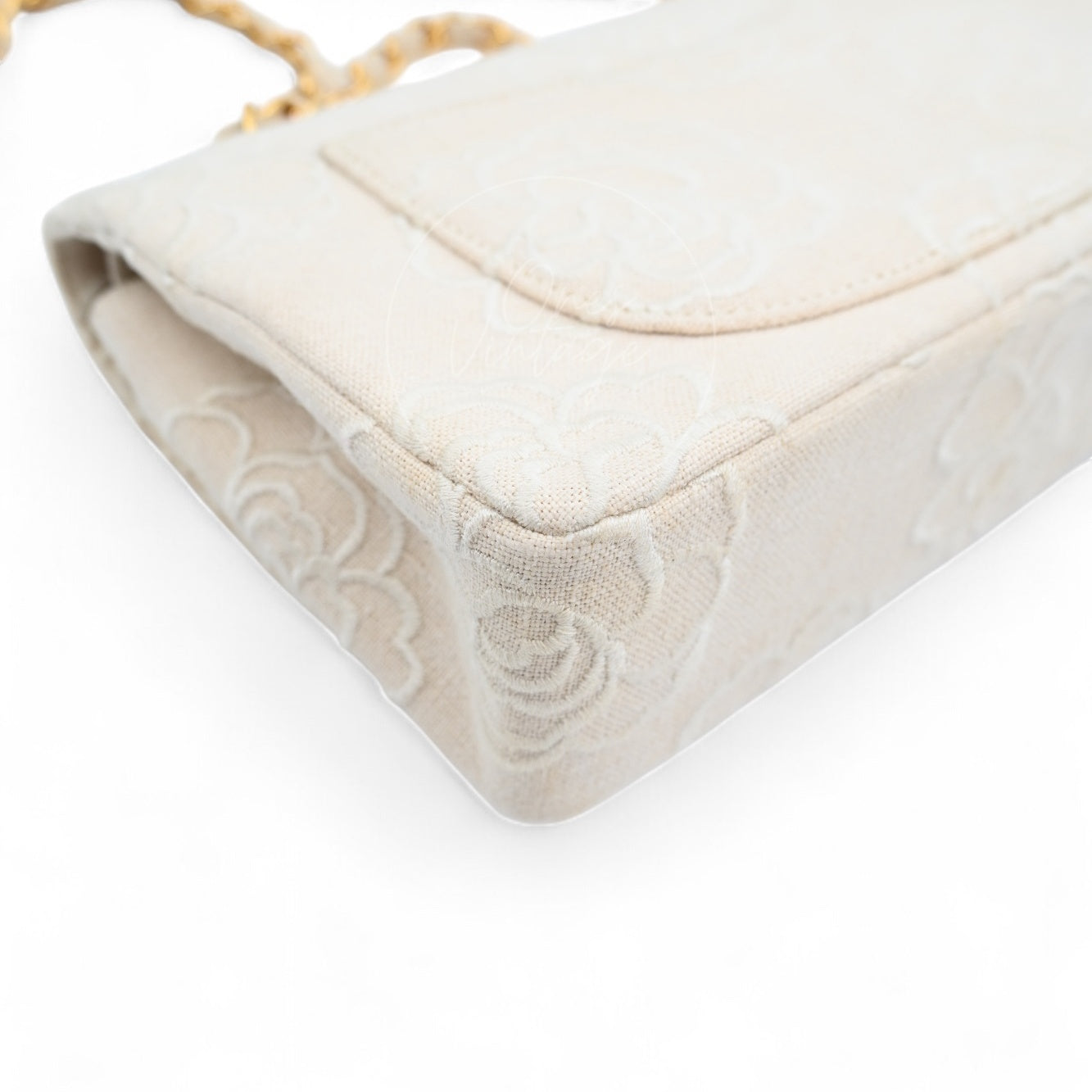 Chanel Vintage Camellia Embroidered Small Classic Flap Bag GHW Ivory Beige Series 5