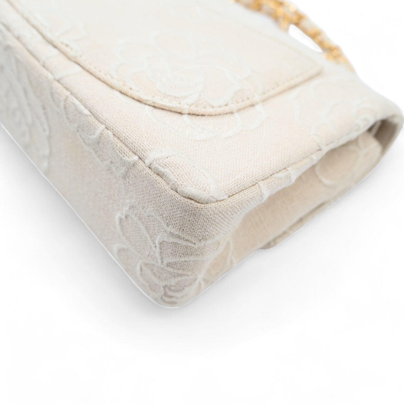 Chanel Vintage Camellia Embroidered Small Classic Flap Bag GHW Ivory Beige Series 5