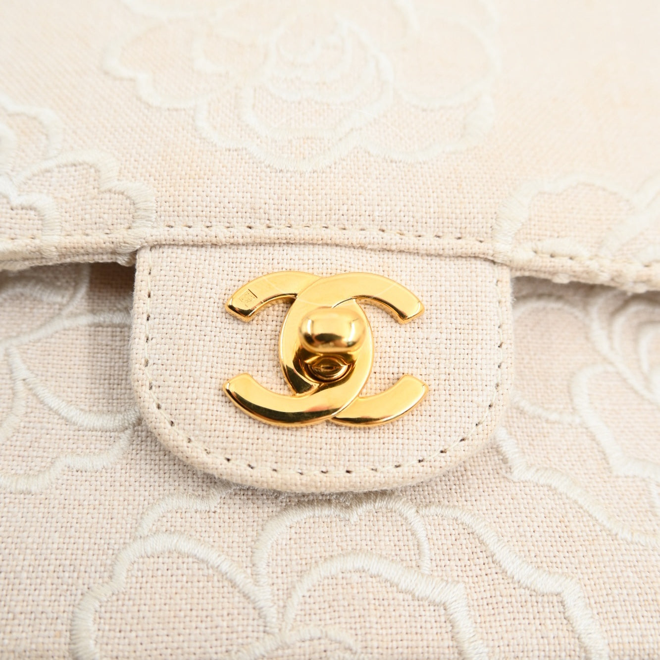 Chanel Vintage Camellia Embroidered Small Classic Flap Bag GHW Ivory Beige Series 5