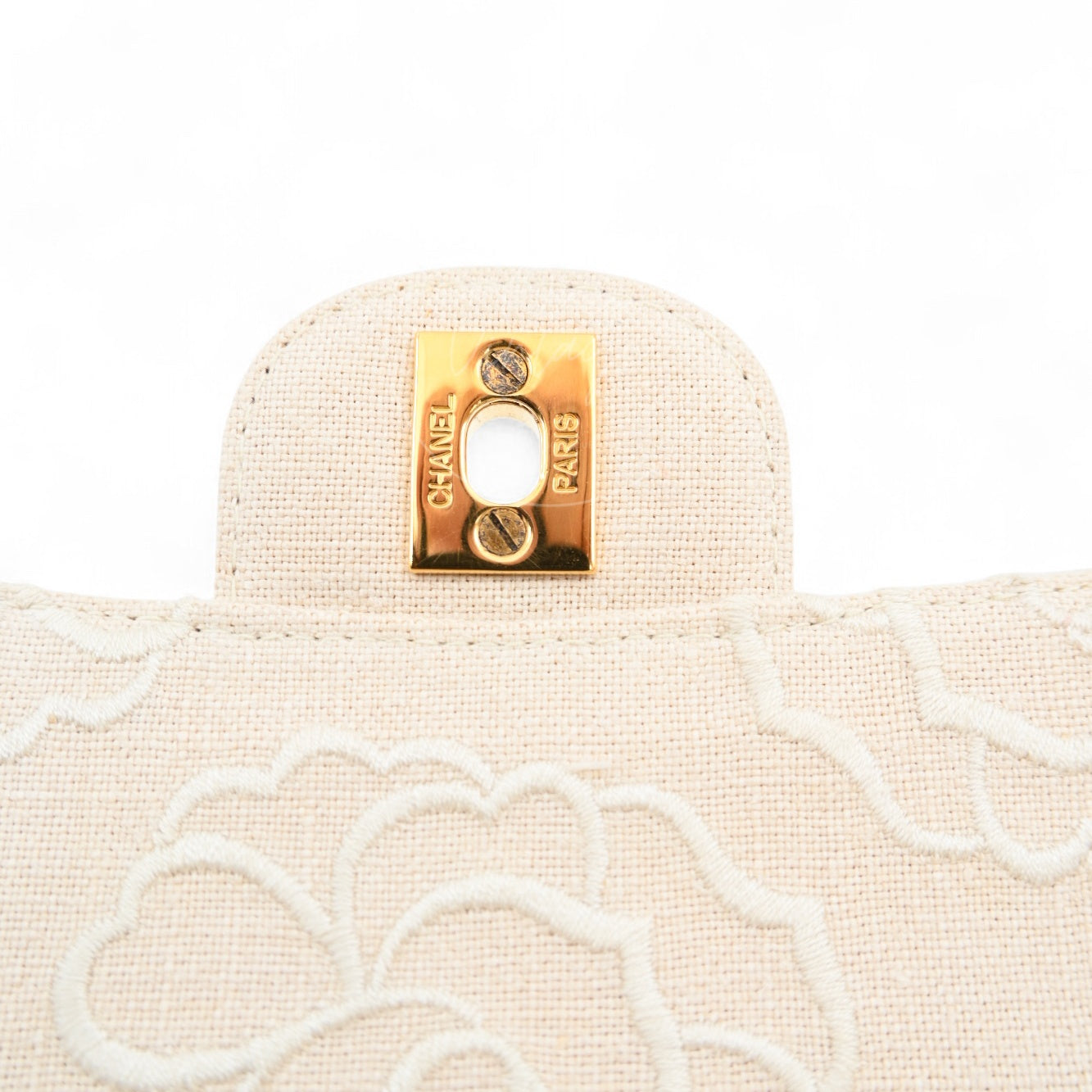Chanel Vintage Camellia Embroidered Small Classic Flap Bag GHW Ivory Beige Series 5