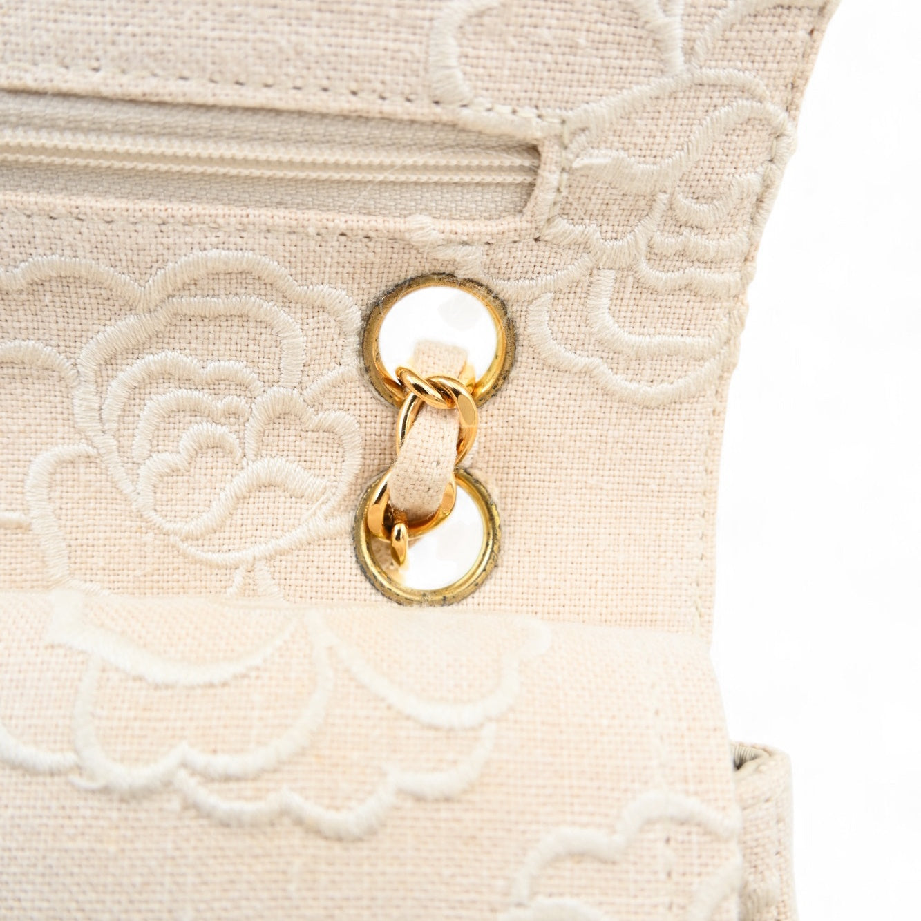 Chanel Vintage Camellia Embroidered Small Classic Flap Bag GHW Ivory Beige Series 5