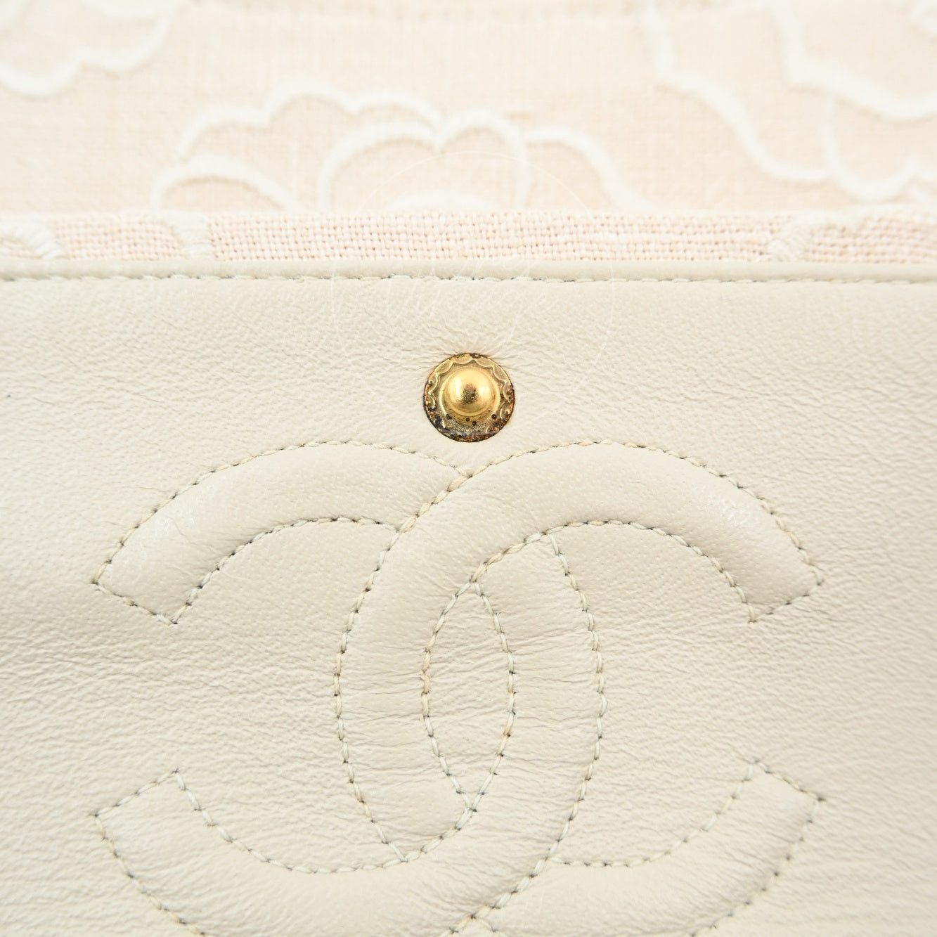 Chanel Vintage Camellia Embroidered Small Classic Flap Bag GHW Ivory Beige Series 5