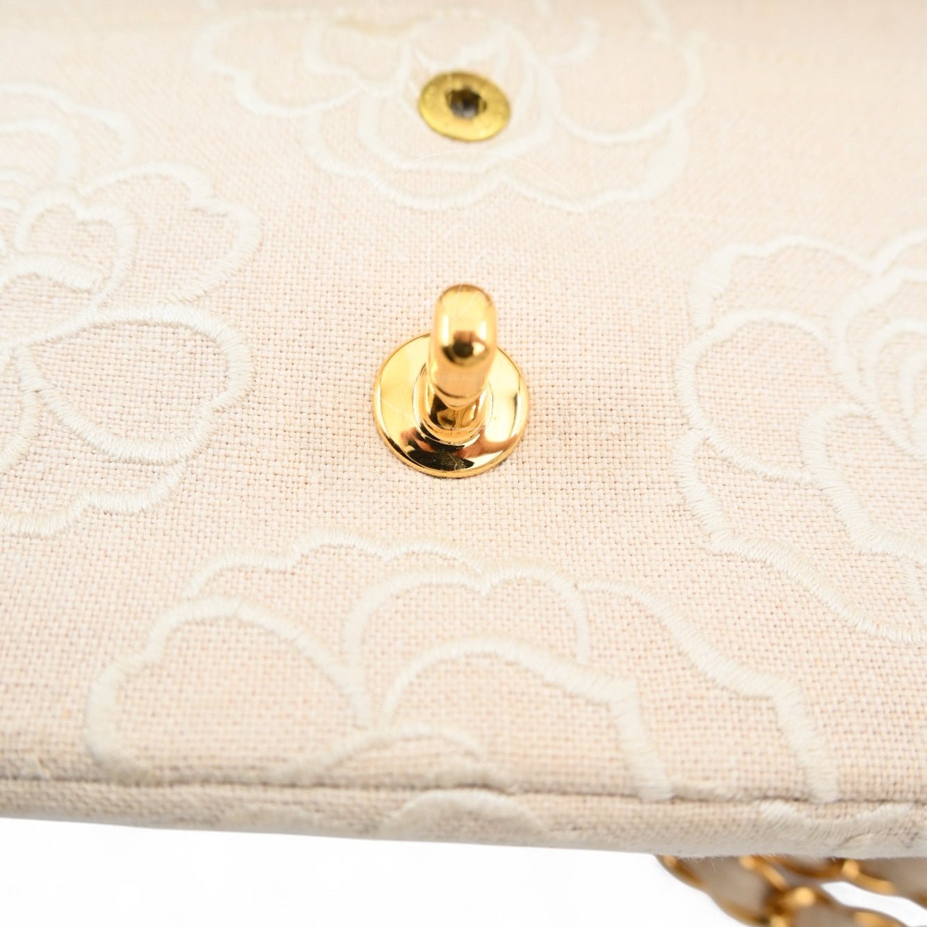Chanel Vintage Camellia Embroidered Small Classic Flap Bag GHW Ivory Beige Series 5