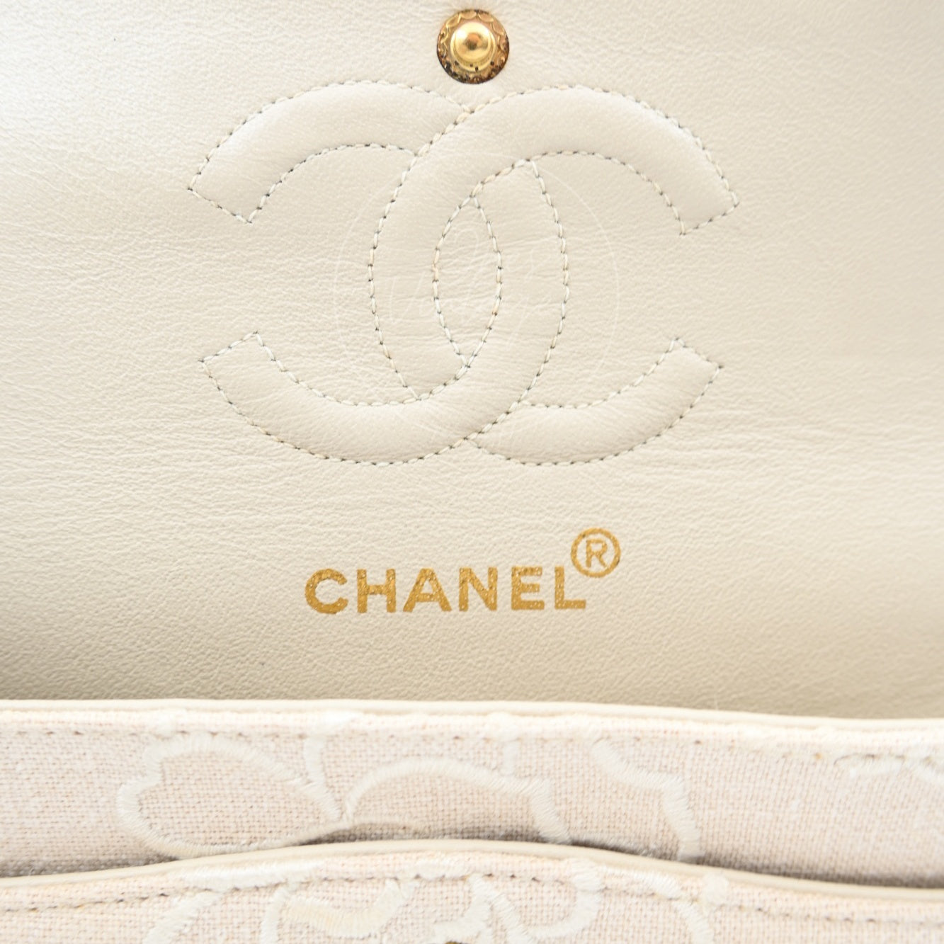 Chanel Vintage Camellia Embroidered Small Classic Flap Bag GHW Ivory Beige Series 5