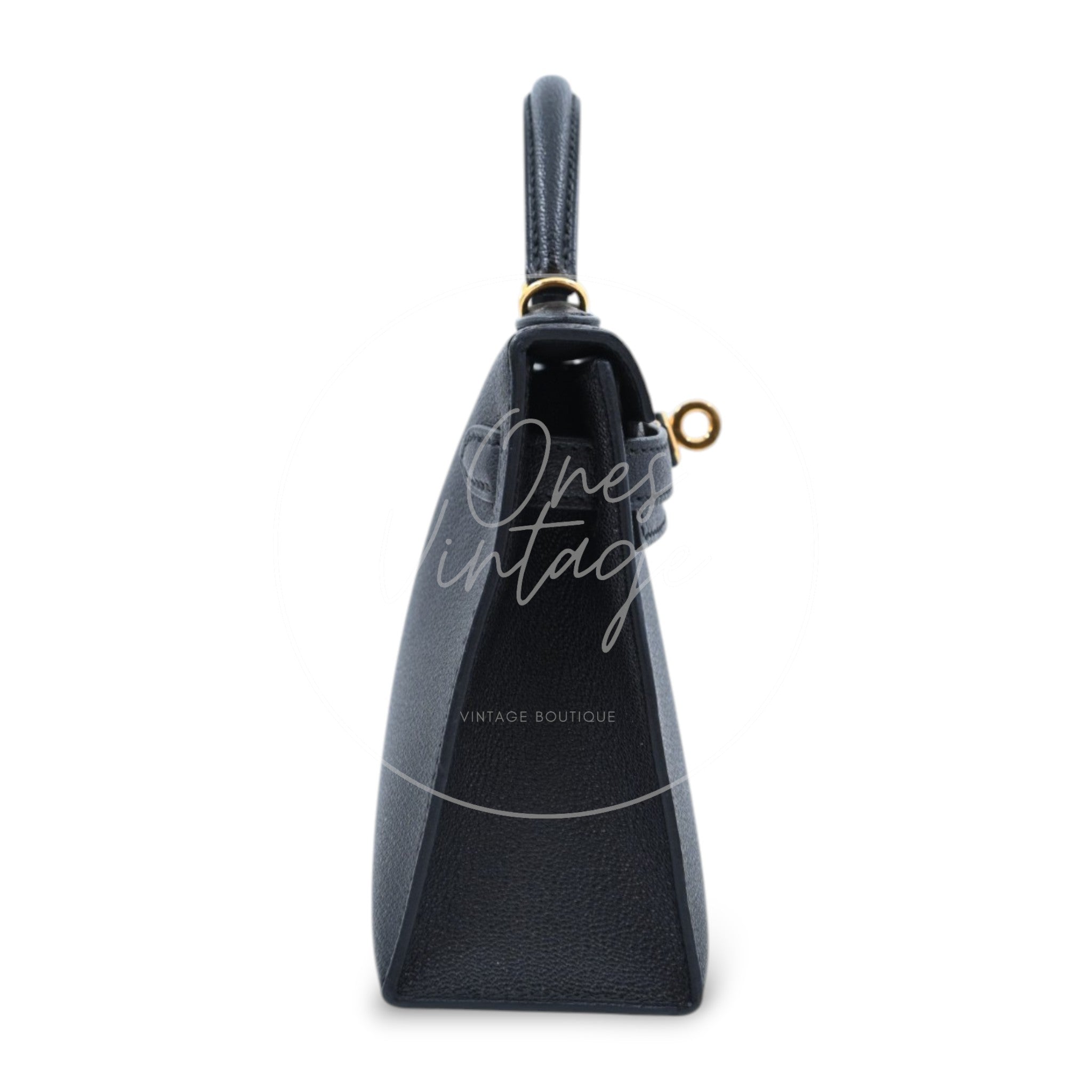 Hermes Mini Kelly Cherve Bag GHW Black Stamp A