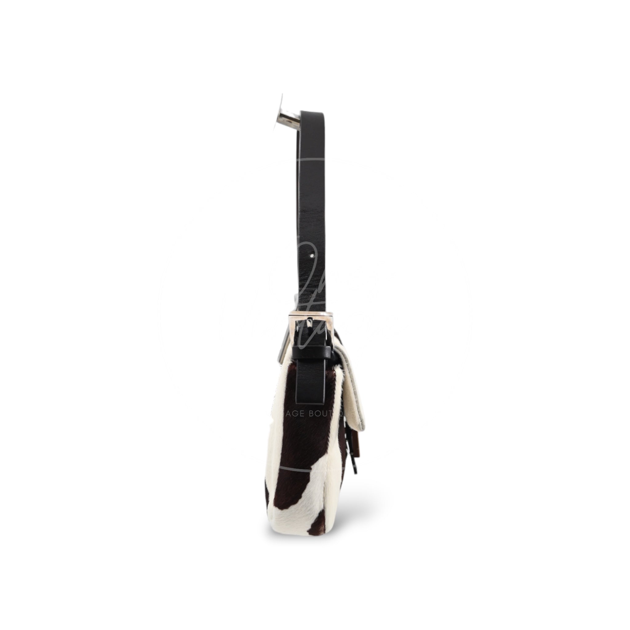 Fendi Cow Print Pony Hair Baguette PHW White Brown