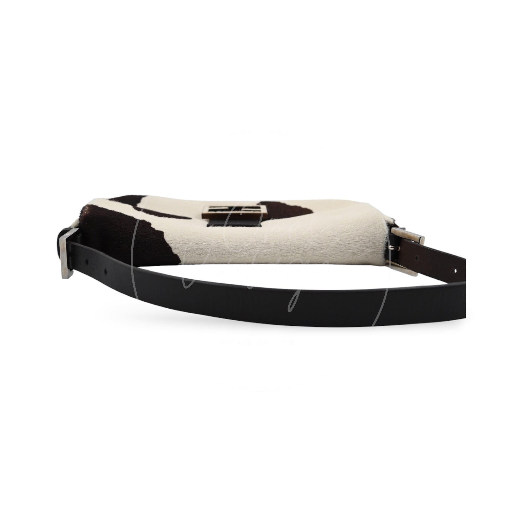 Fendi Cow Print Pony Hair Baguette PHW White Brown