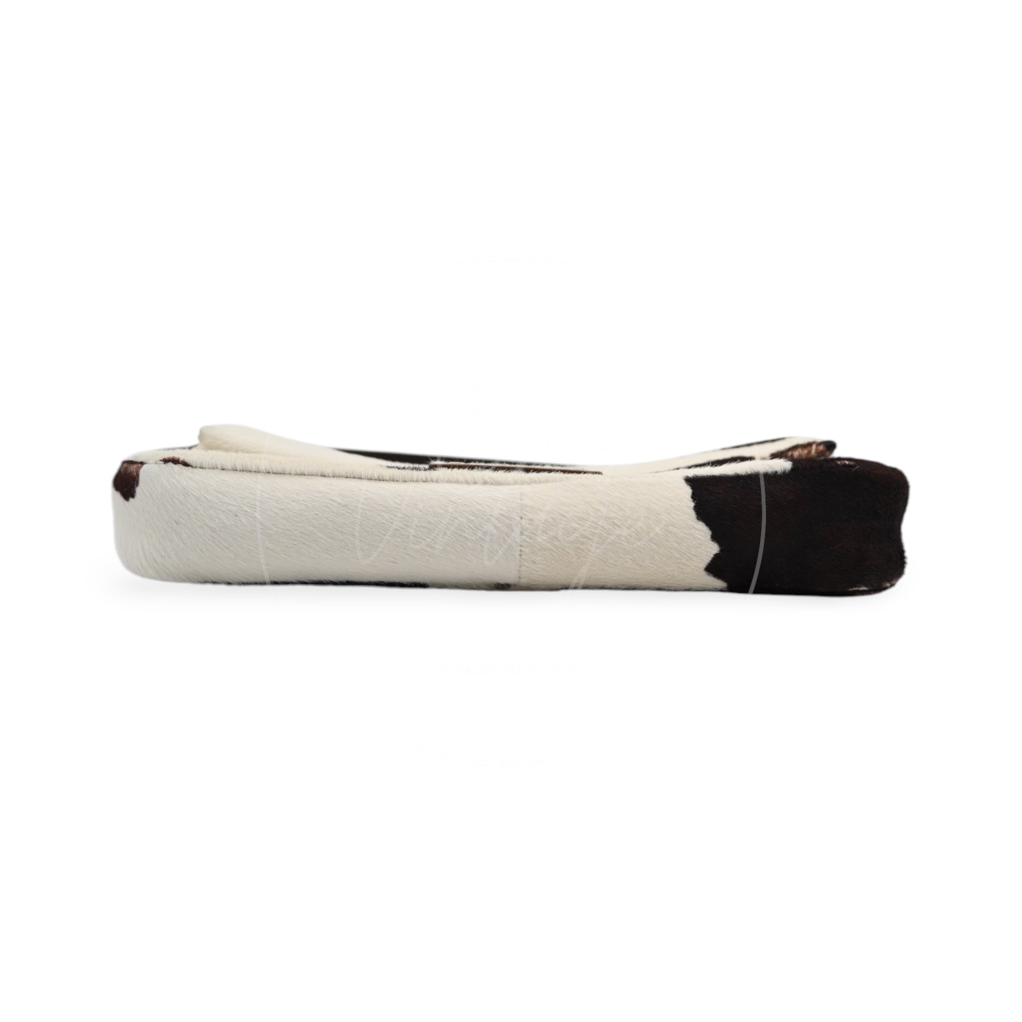 Fendi Cow Print Pony Hair Baguette PHW White Brown
