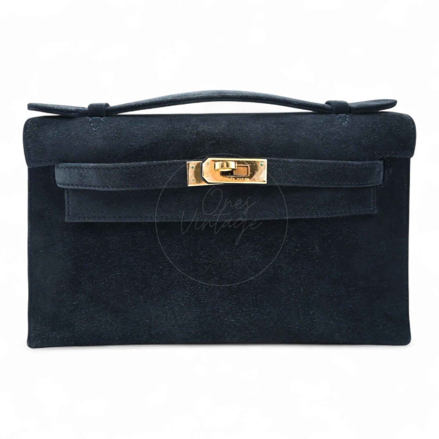 Hermes Kelly Pochette Suede GHW Black Square I