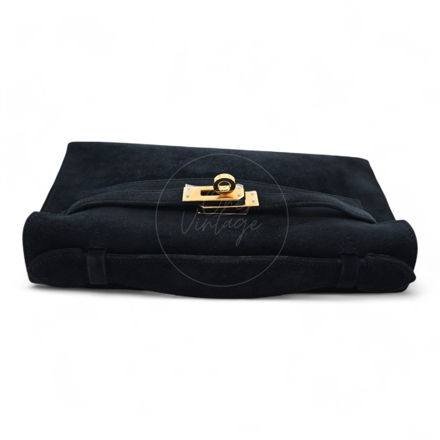 Hermes Kelly Pochette Suede GHW Black Square I