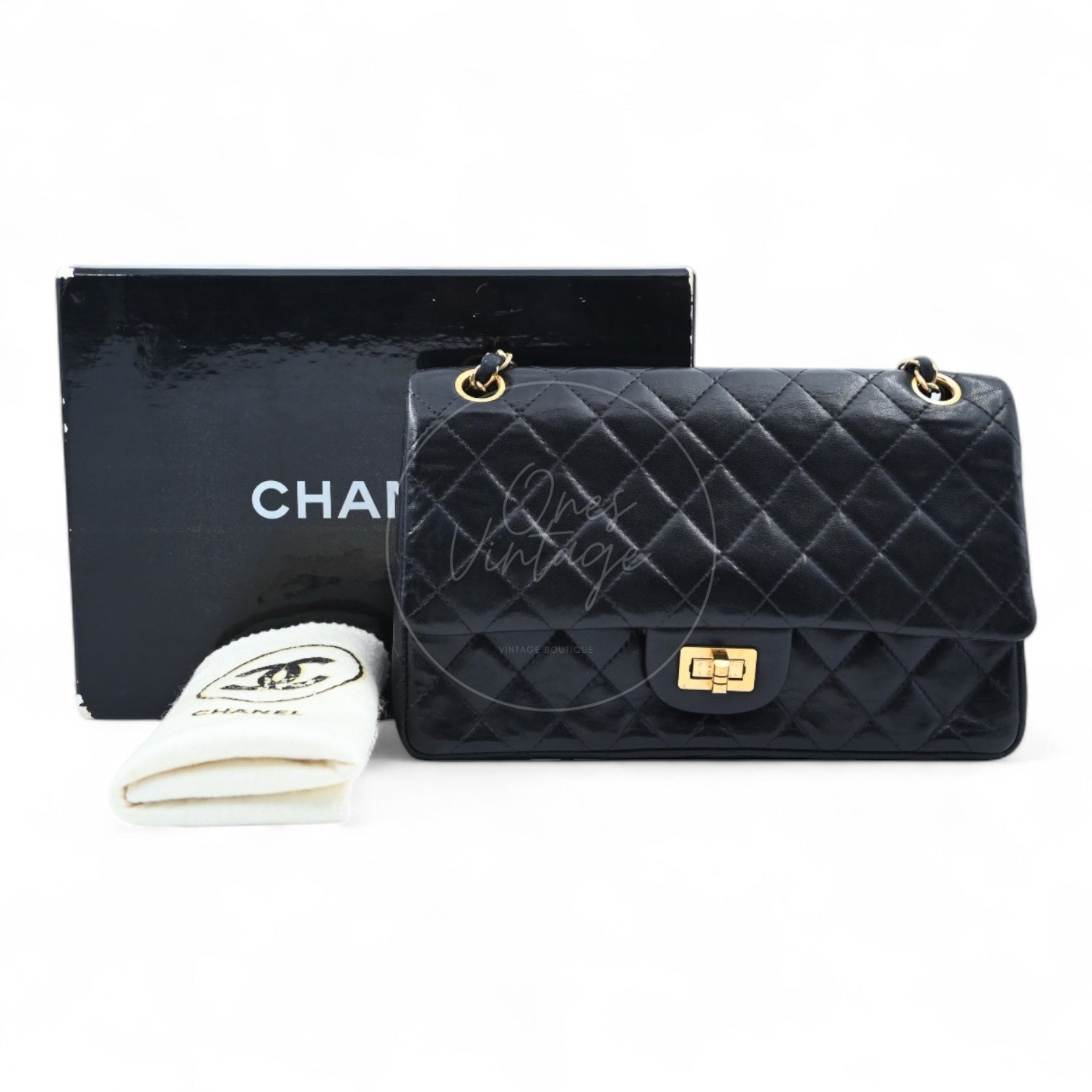 Chanel 2.55 Lambskin Double Flap Bag GHW Black