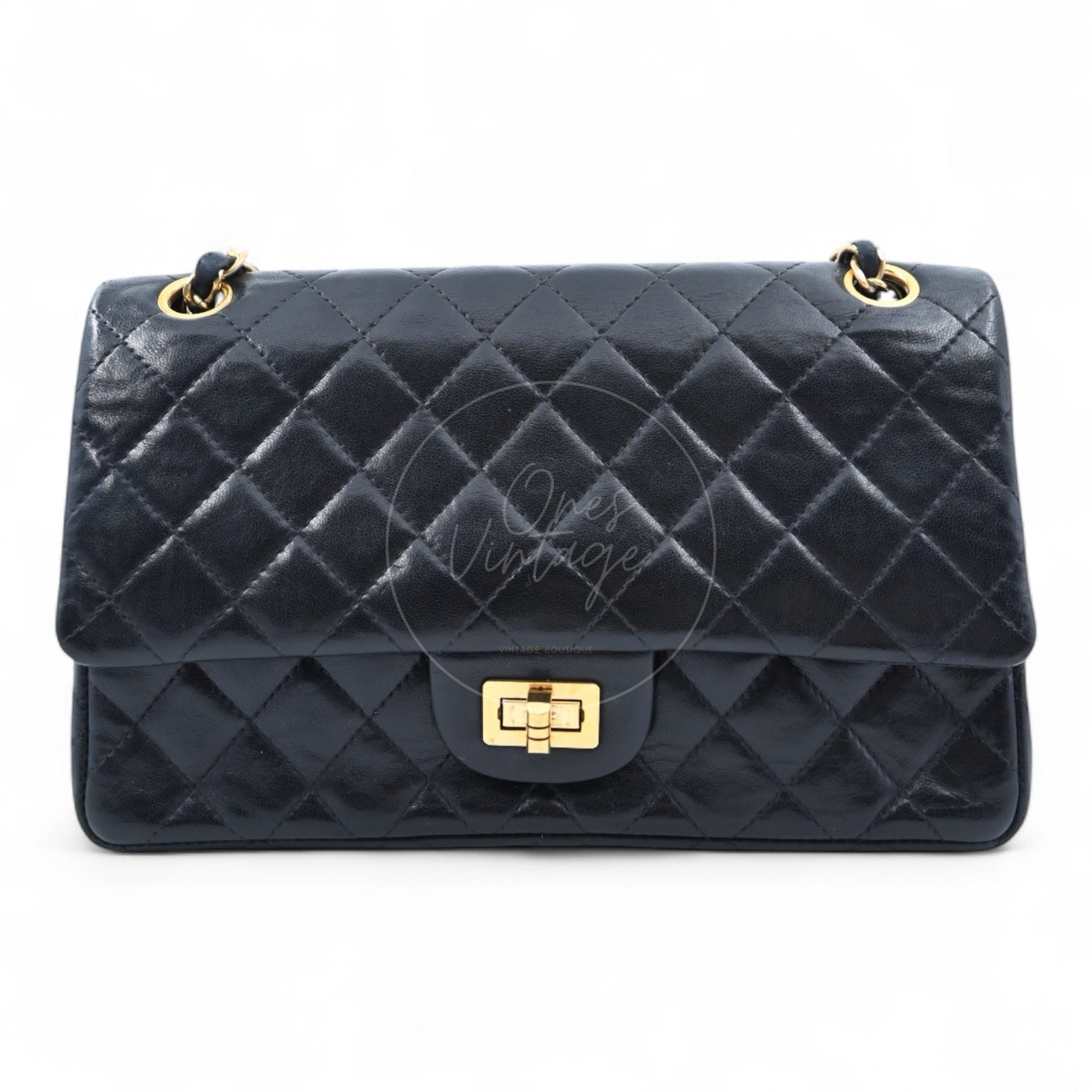 Chanel 2.55 Lambskin Double Flap Bag GHW Black