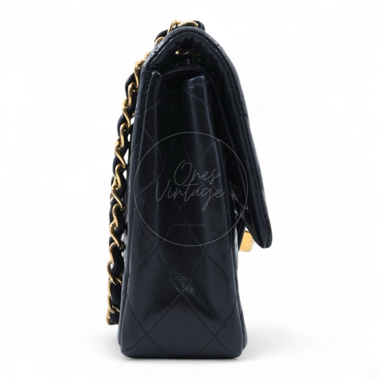Chanel 2.55 Lambskin Double Flap Bag GHW Black