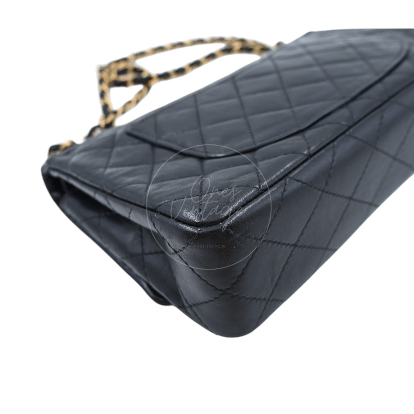 Chanel 2.55 Lambskin Double Flap Bag GHW Black