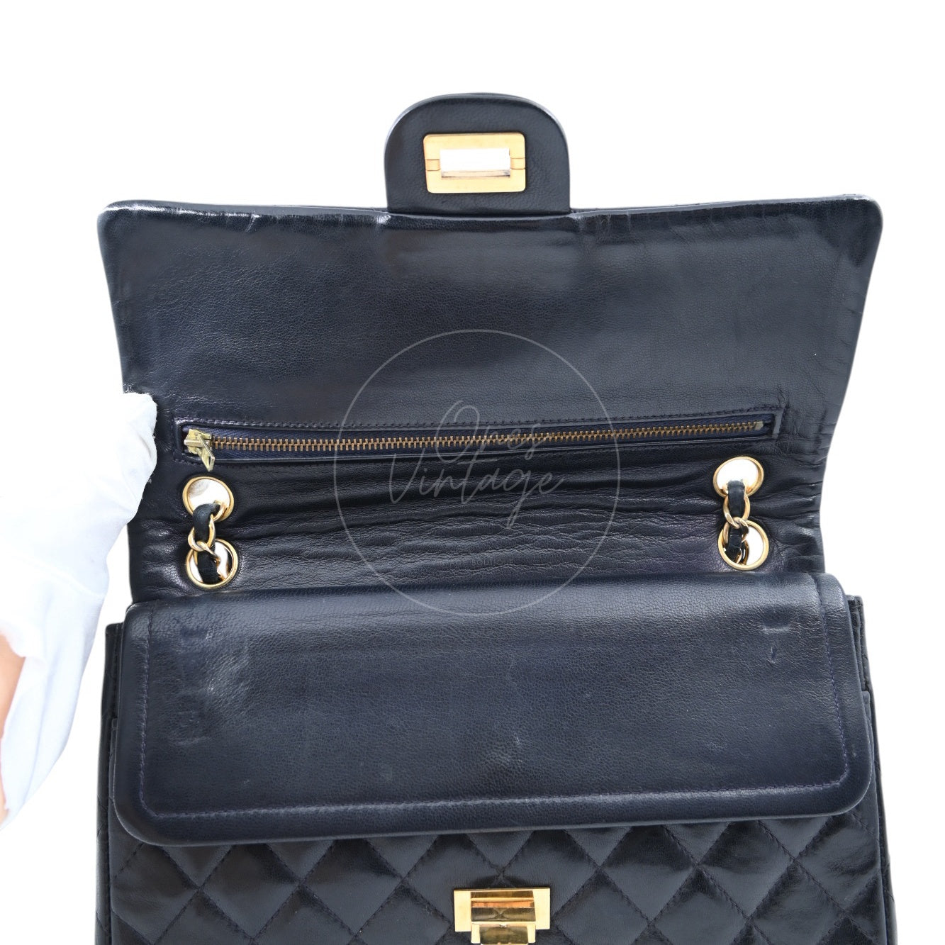 Chanel 2.55 Lambskin Double Flap Bag GHW Black