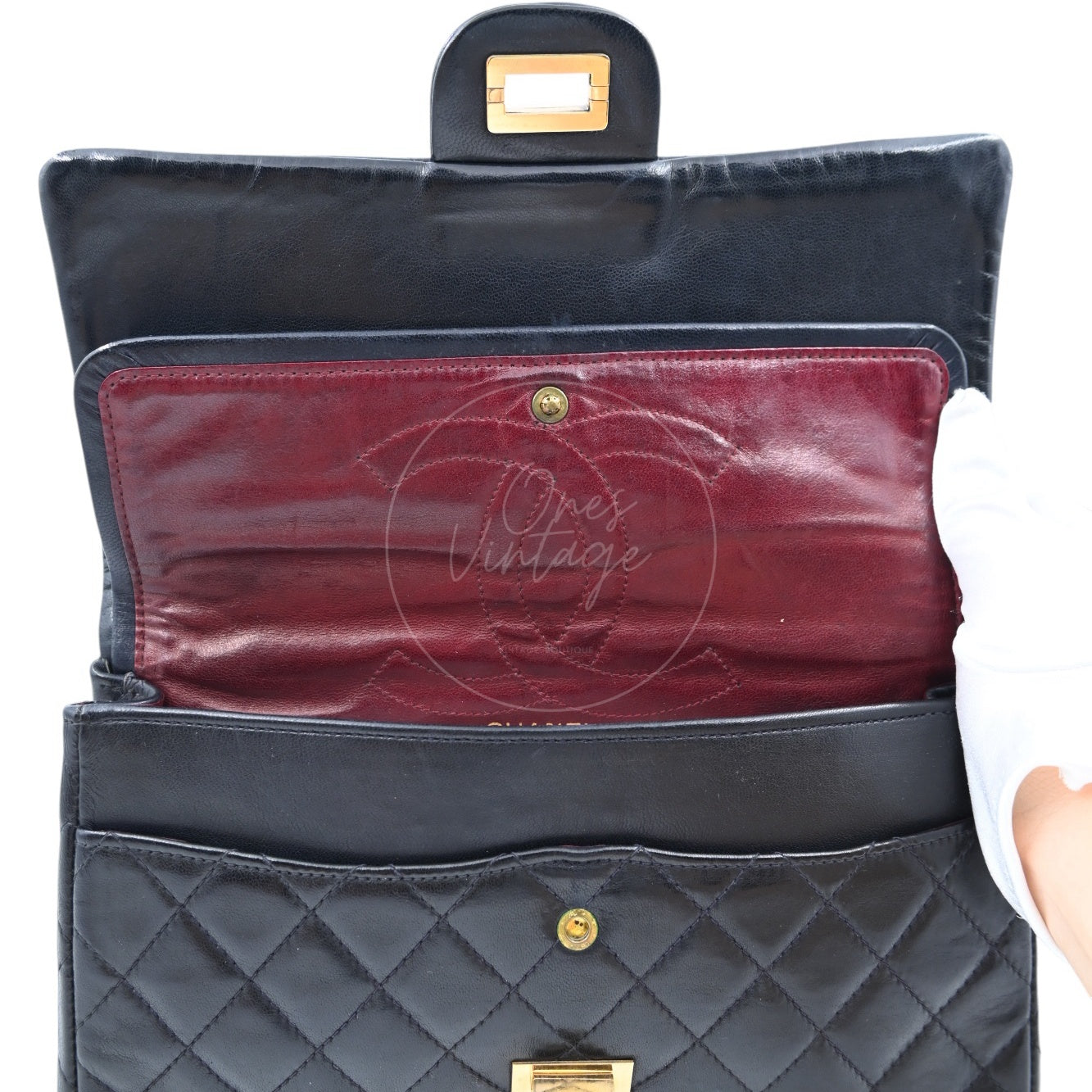 Chanel 2.55 Lambskin Double Flap Bag GHW Black