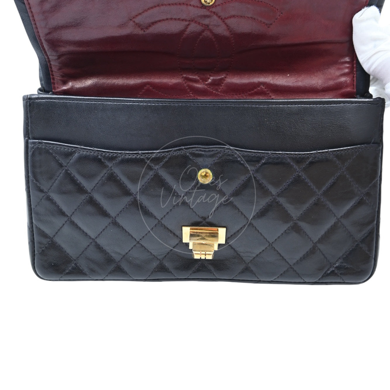 Chanel 2.55 Lambskin Double Flap Bag GHW Black