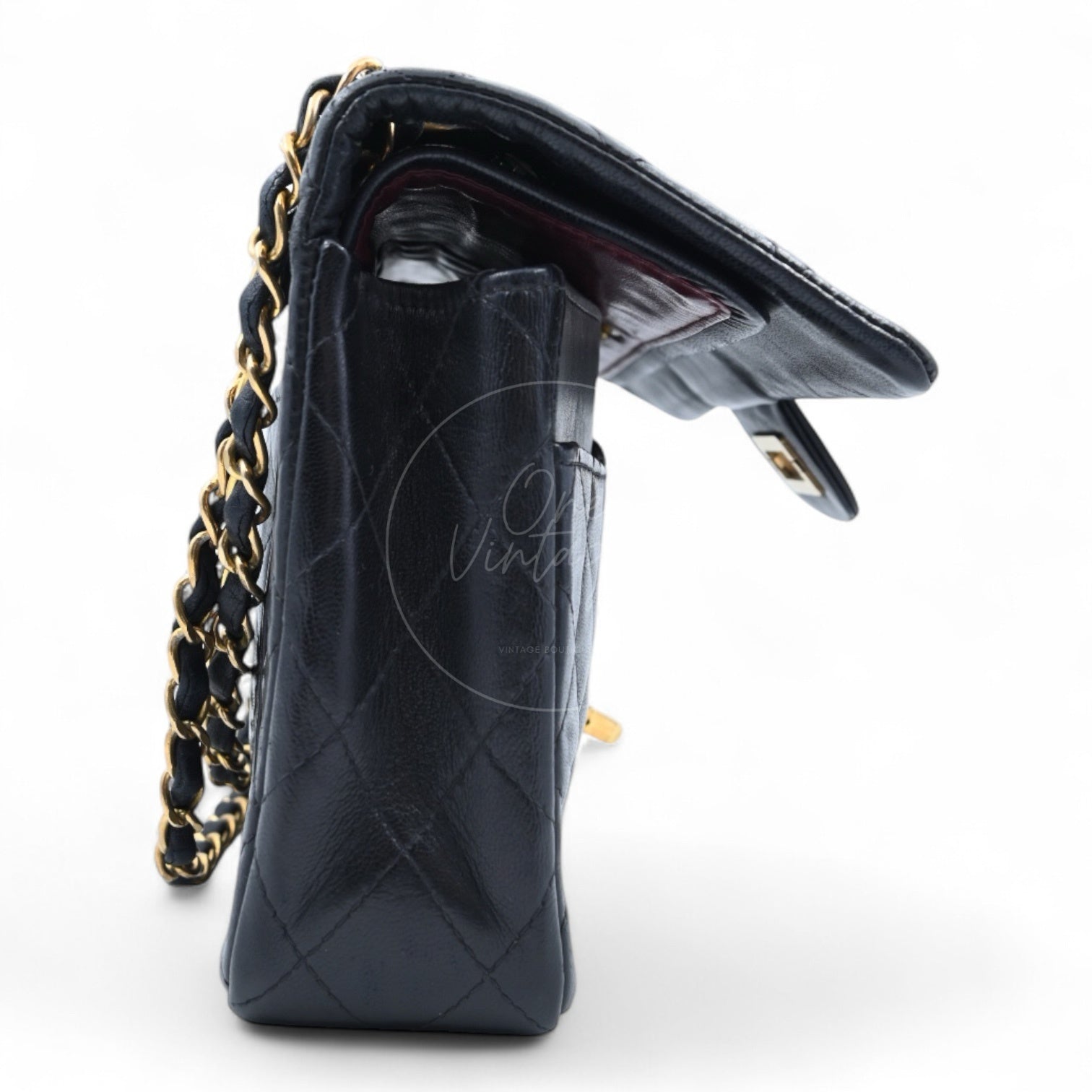 Chanel 2.55 Lambskin Double Flap Bag GHW Black