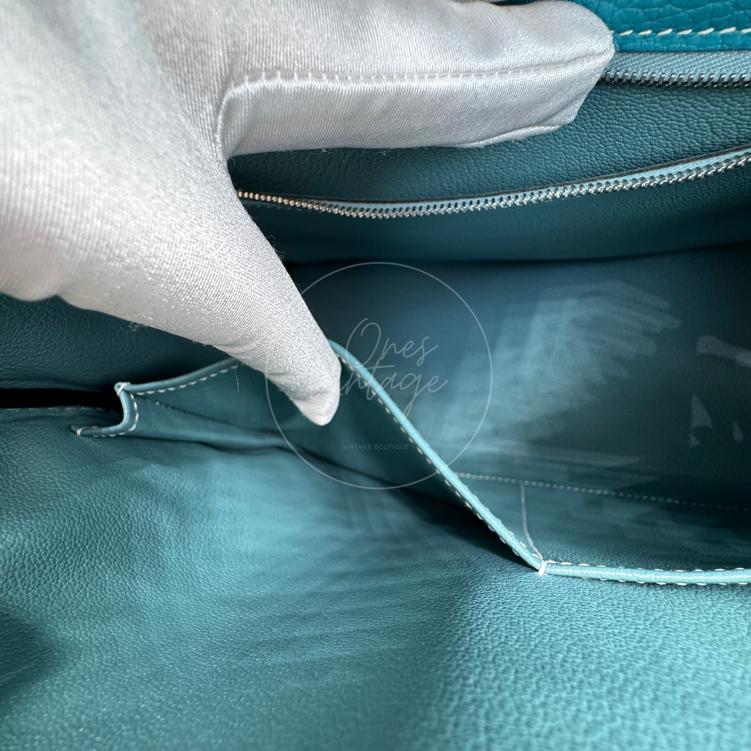 Hermes Kelly Ghillies 32 Turquoise Doblis Suede Clemence Evercolor Bag PHW Tricolour Square R