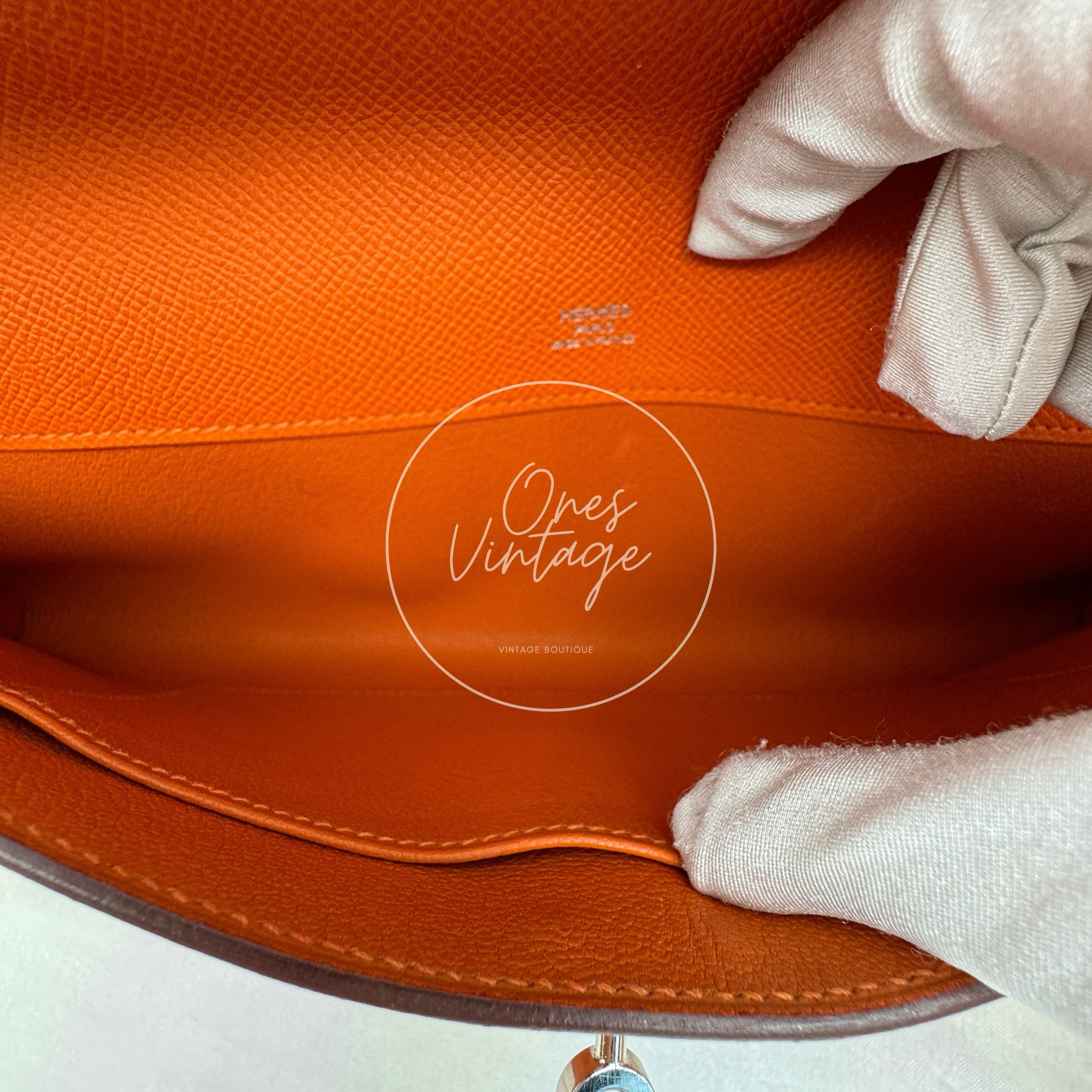 Hermes Kelly Cut Clutch Epsom PHW Orange Square R