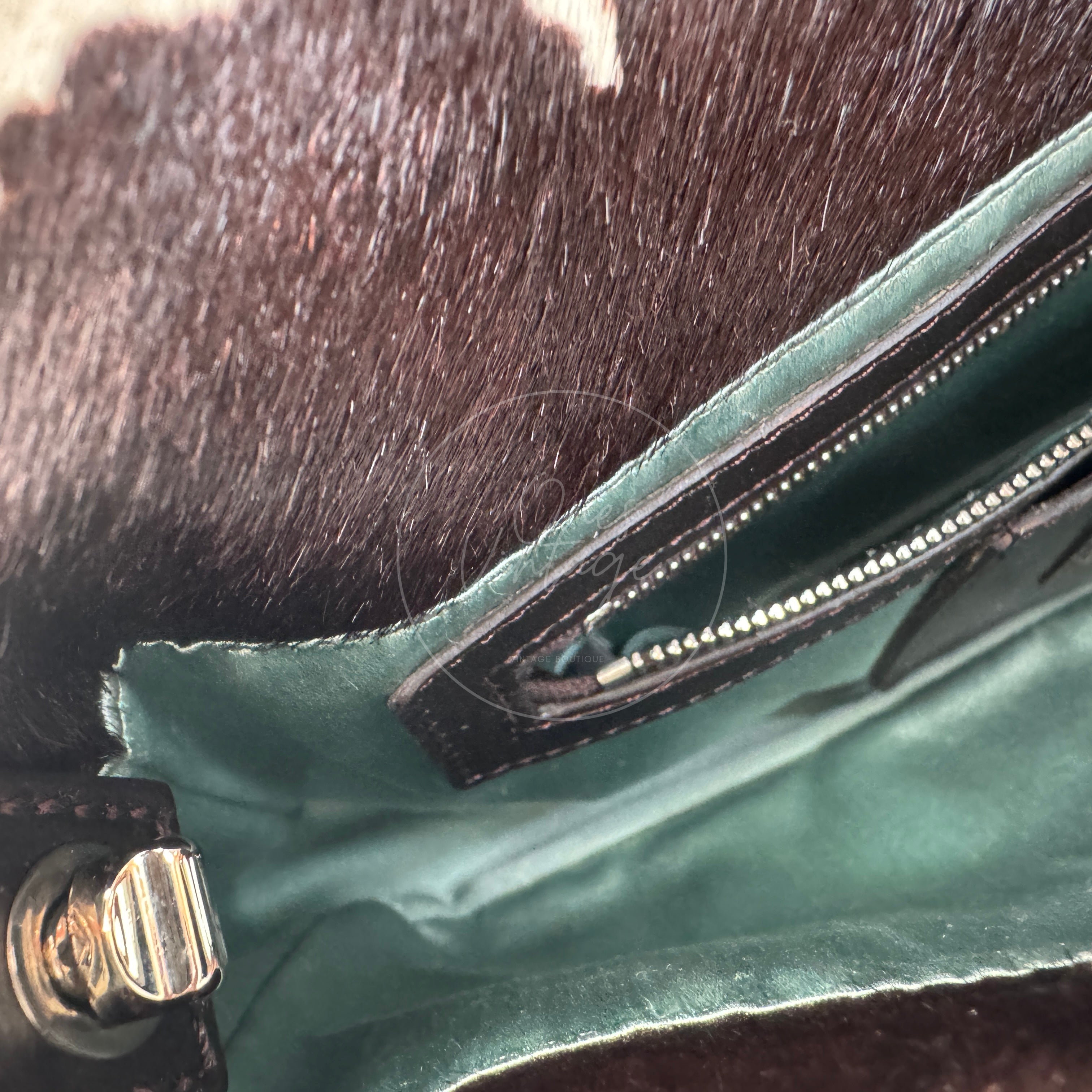 Fendi Cow Print Pony Hair Baguette PHW White Brown