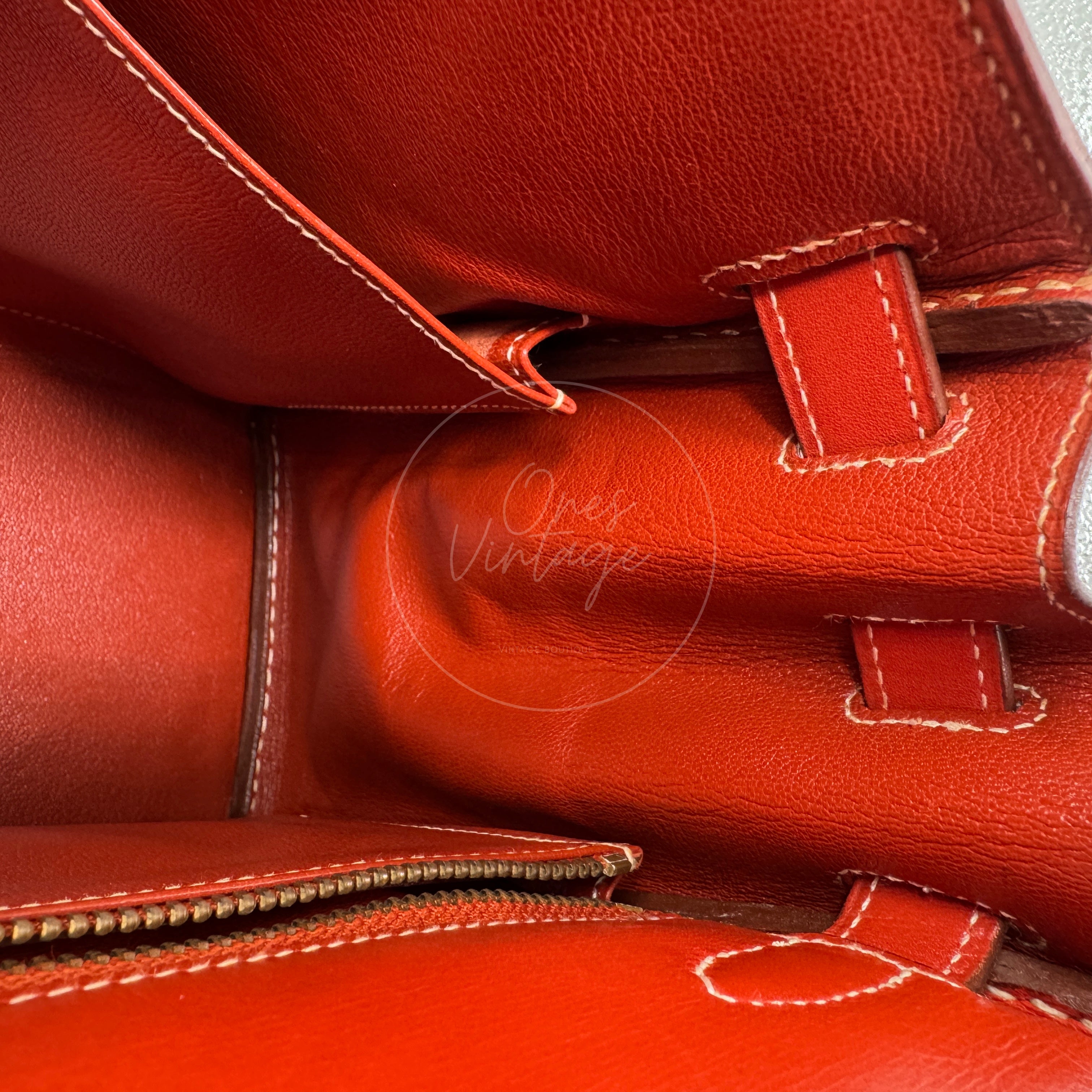 Hermes Kelly 28 Box Leather Handbag GHW Brique Circle W