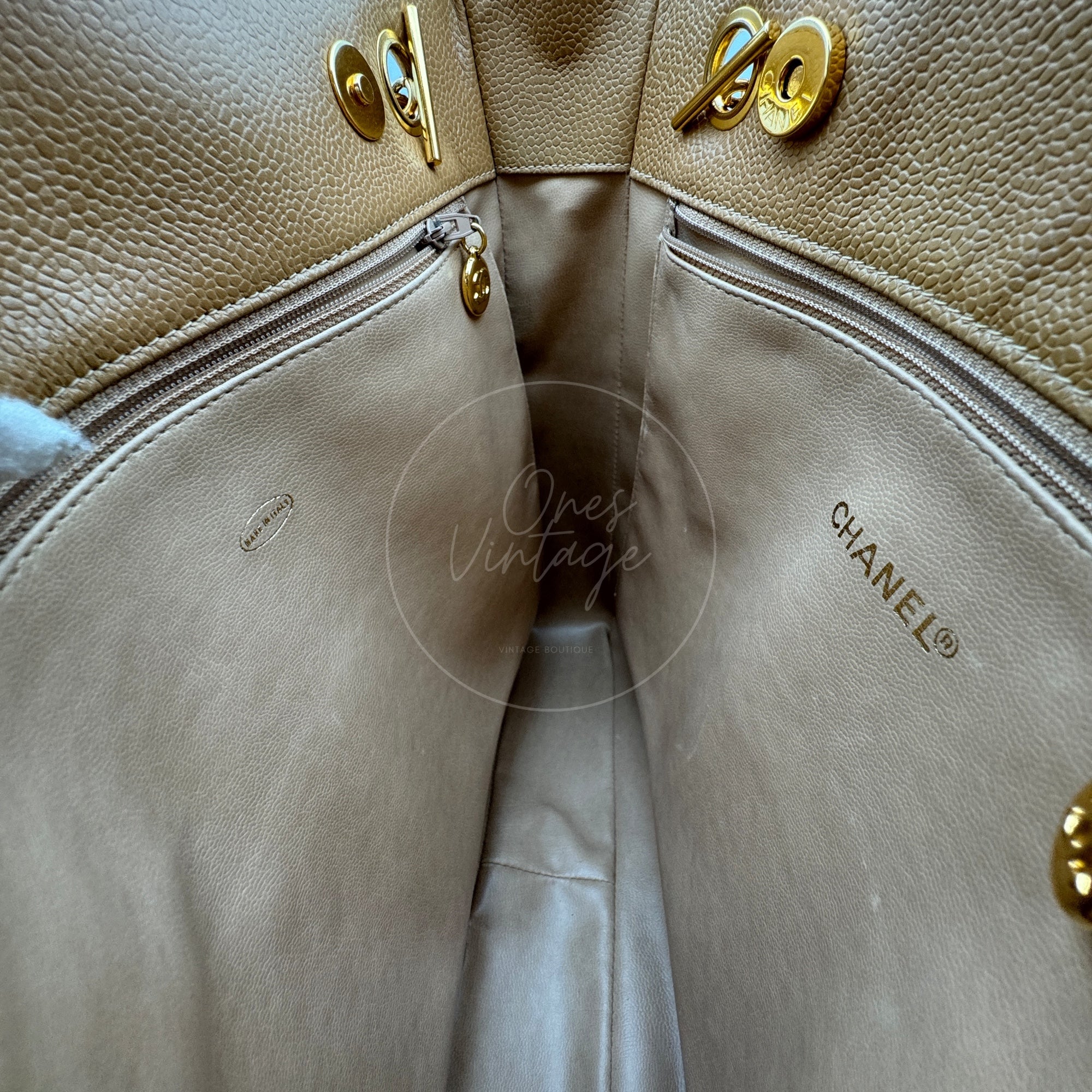 Chanel Caviar CC Tote Bag GHW Beige Series 3