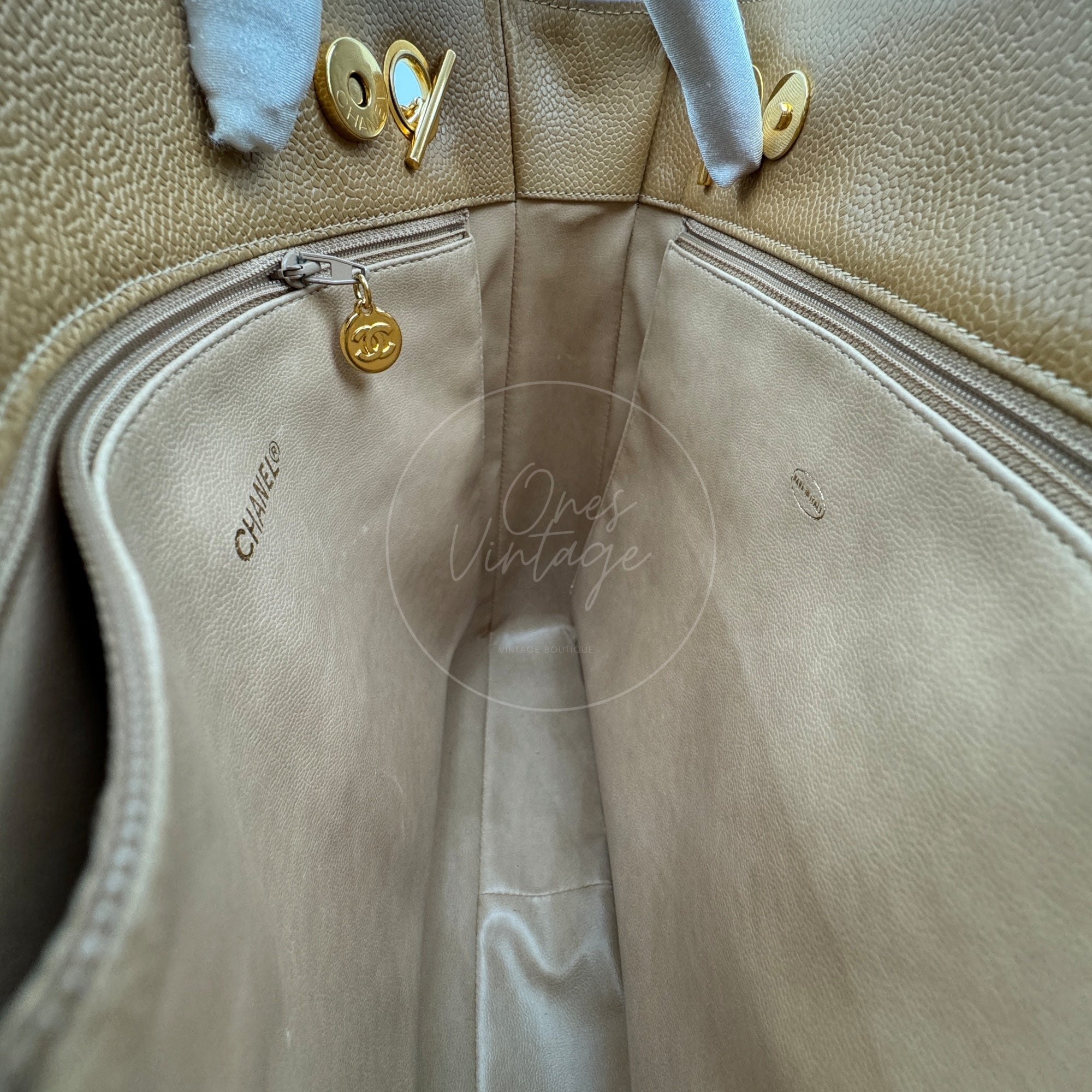 Chanel Caviar CC Tote Bag GHW Beige Series 3