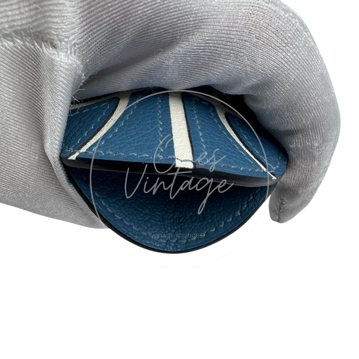 Hermes Basketball Blue & White Evercolor Key Ring Bag Charm
