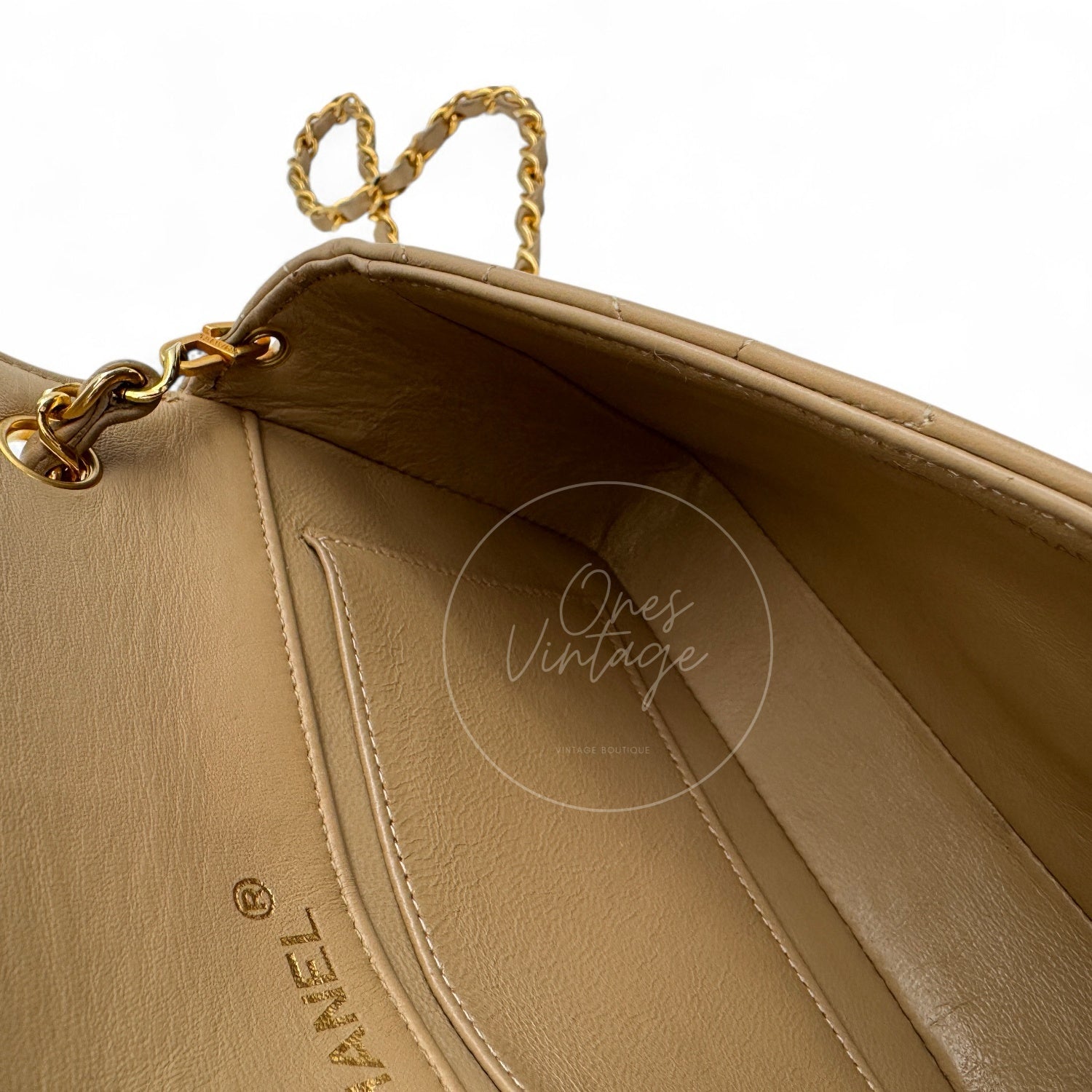 Chanel Vintage Single Flap bag with big CC GHW Beige Series 1