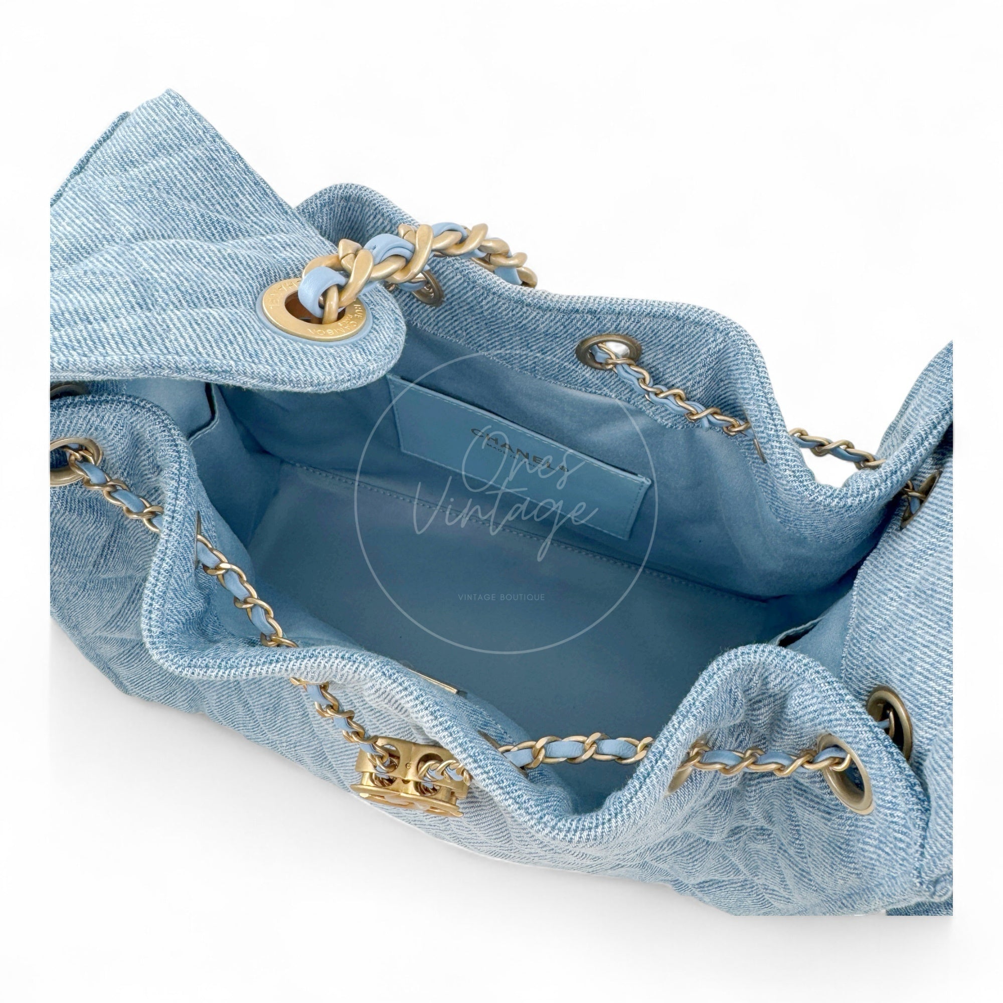 Chanel 25 Small Washed-Denim Shoulder Bag GHW Blue 2025