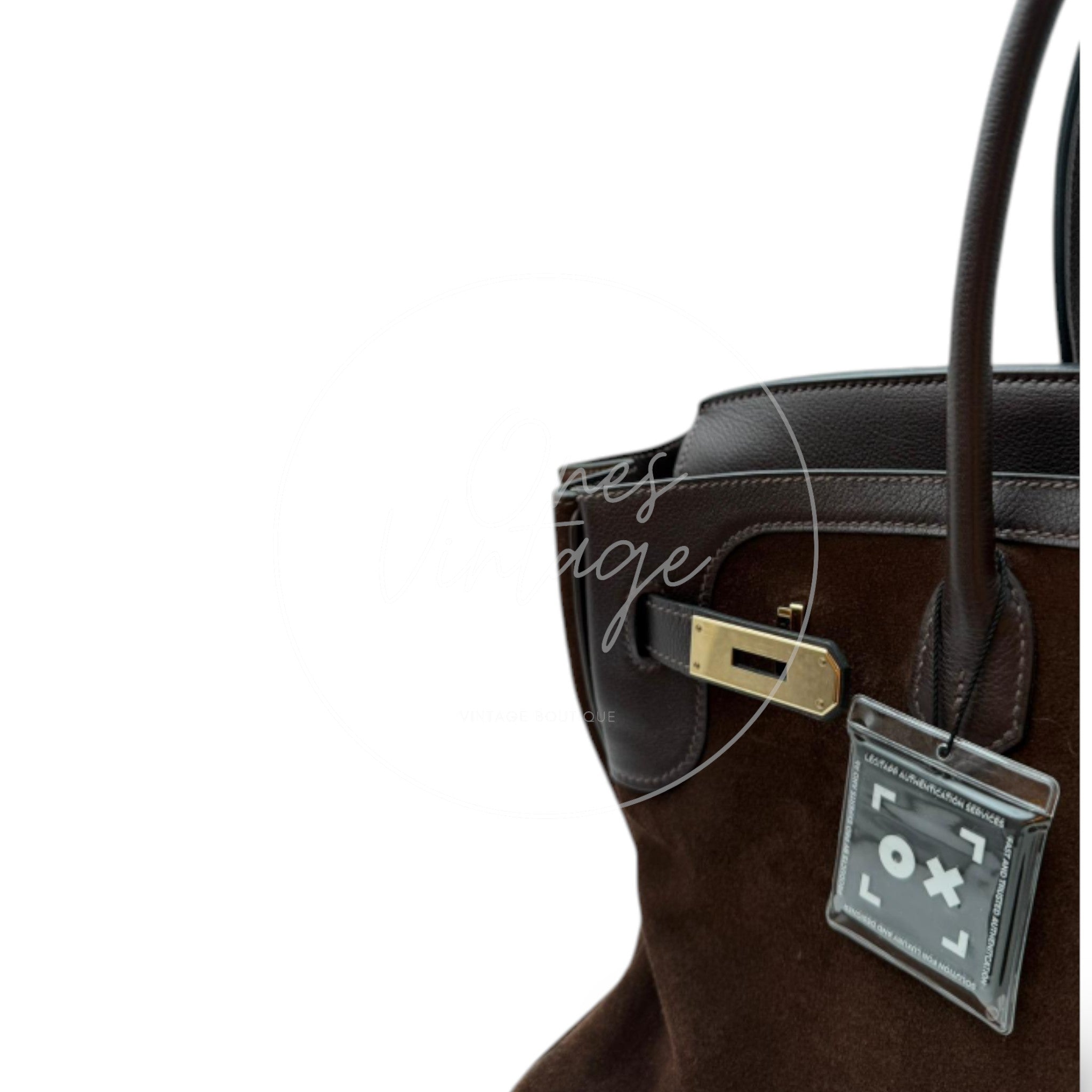 Hermes Birkin 35 Grizzly Brown Suede Square P