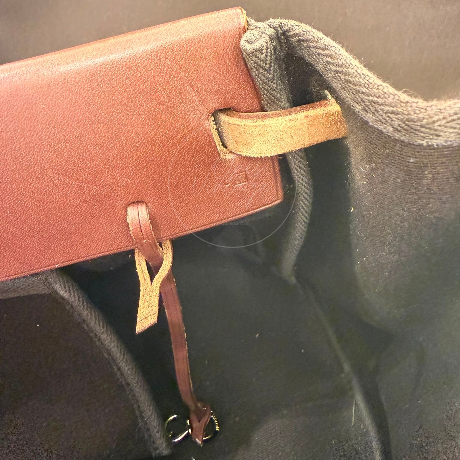 Hermes Herbag Cabas GM Swift Canvas GHW BROWN Square F