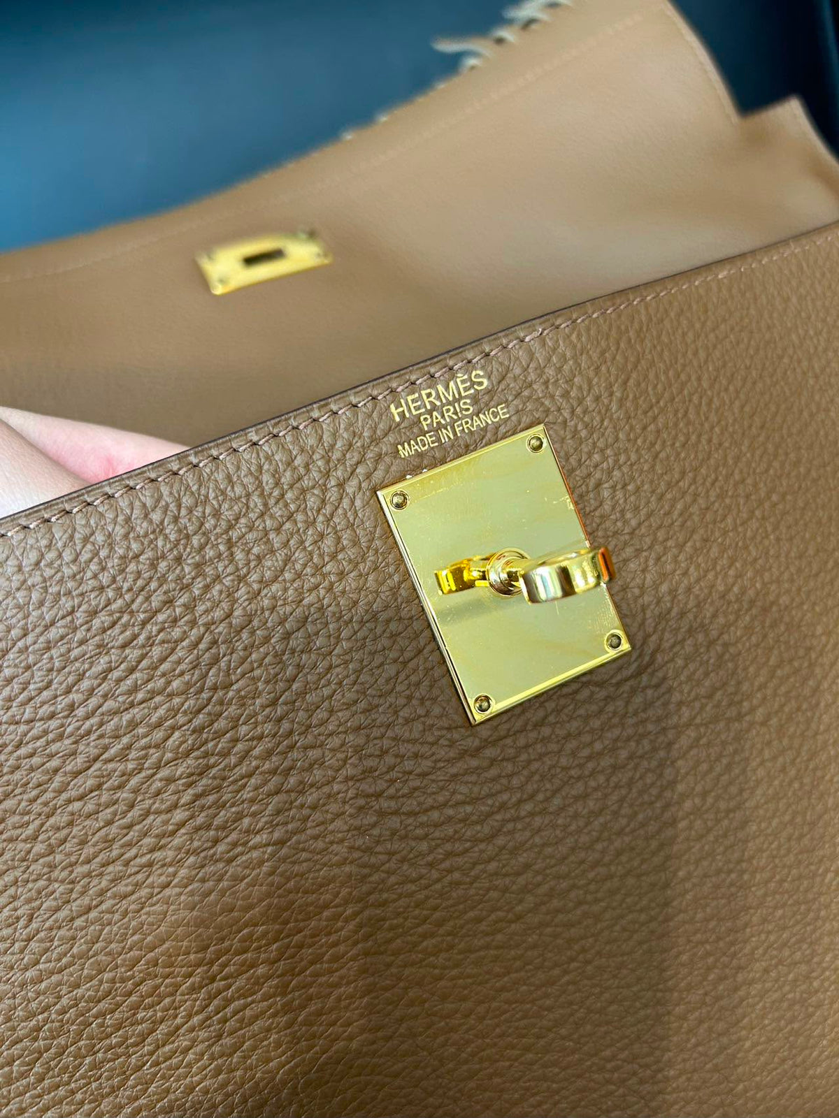 Hermes Kelly shoulder fringe Milk Tea