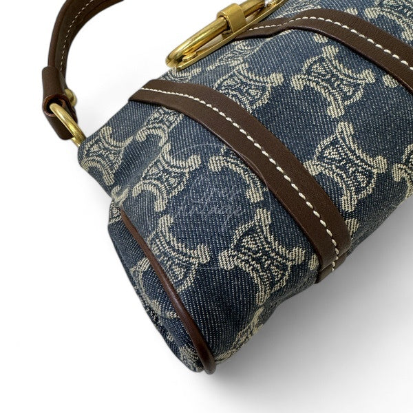 Celine Vintage Pairs Macadam Denim Shoulder Bag GHW Brown Blue