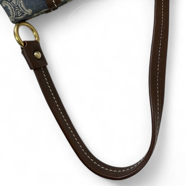 Celine Vintage Pairs Macadam Denim Shoulder Bag GHW Brown Blue
